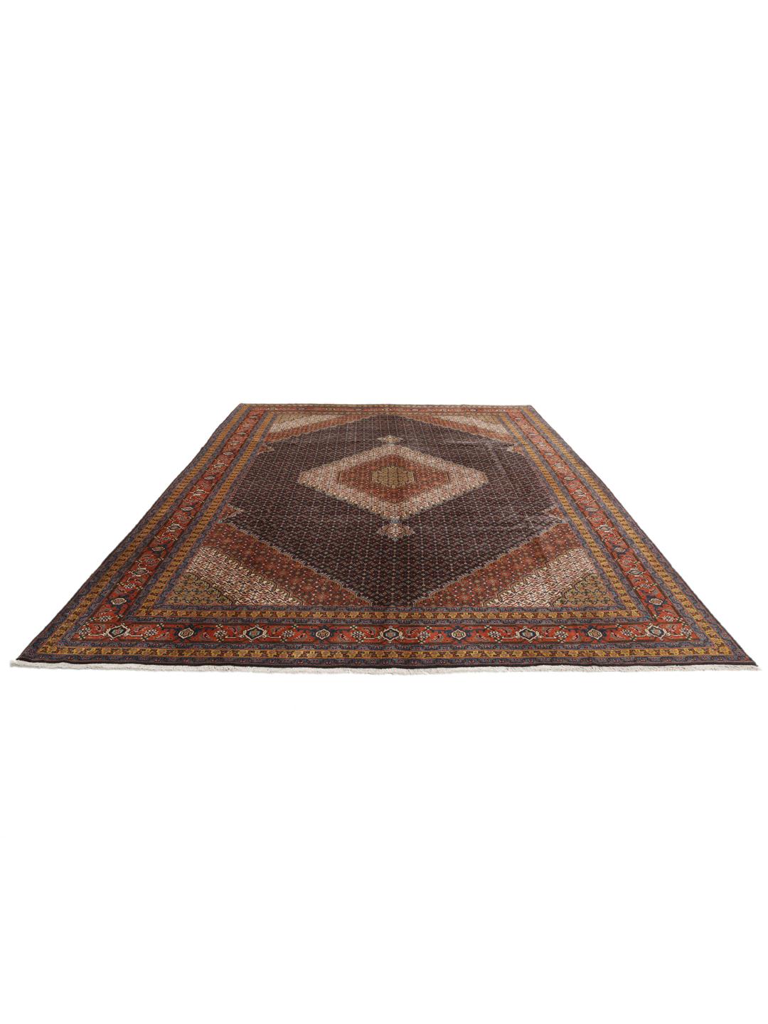 Handgeknoopt Ardebil-tapijt met een donkerrood en donkerblauw medaillonpatroon