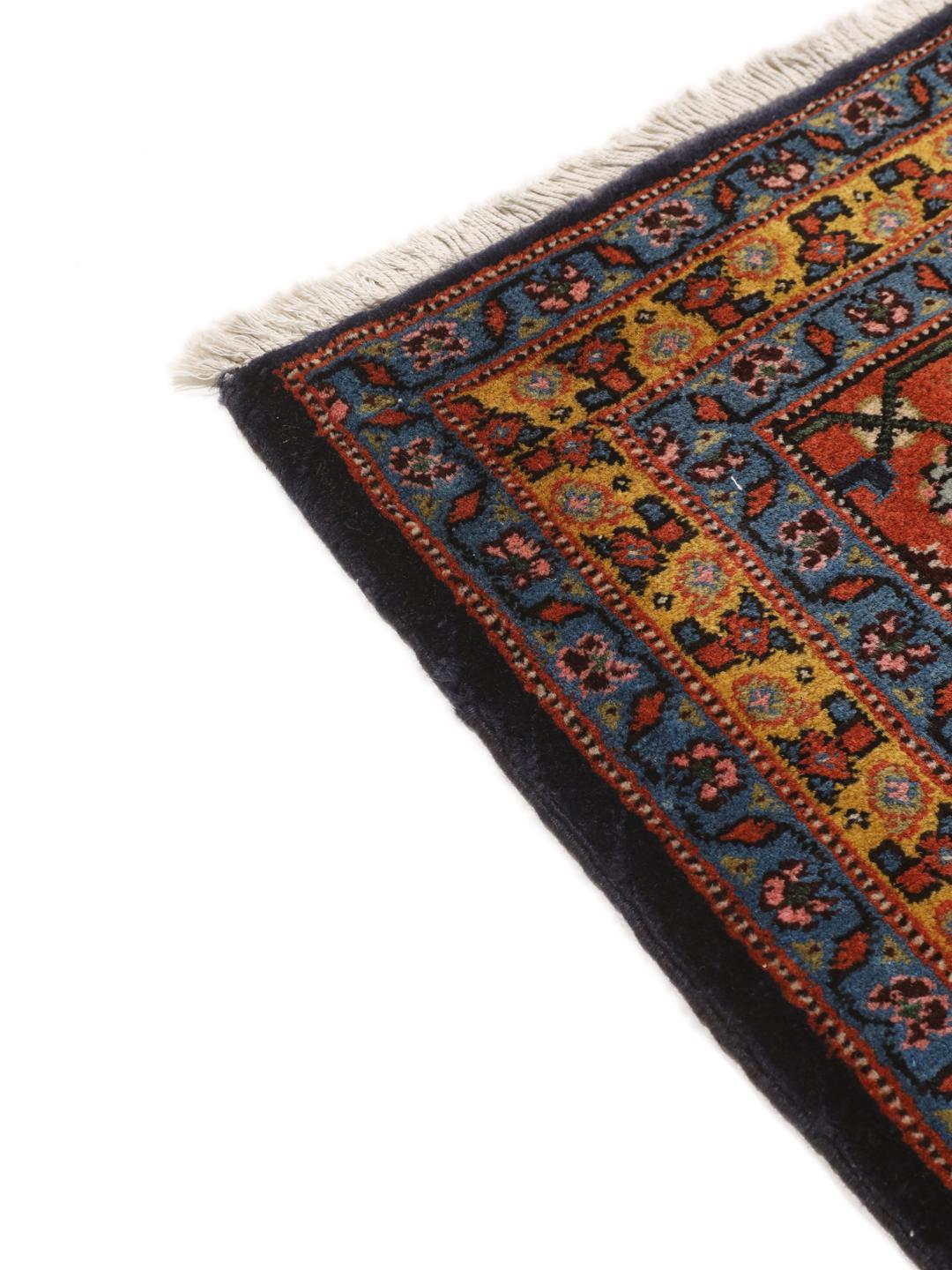 Handgeknoopt Ardebil-tapijt met een donkerrood en donkerblauw medaillonpatroon
