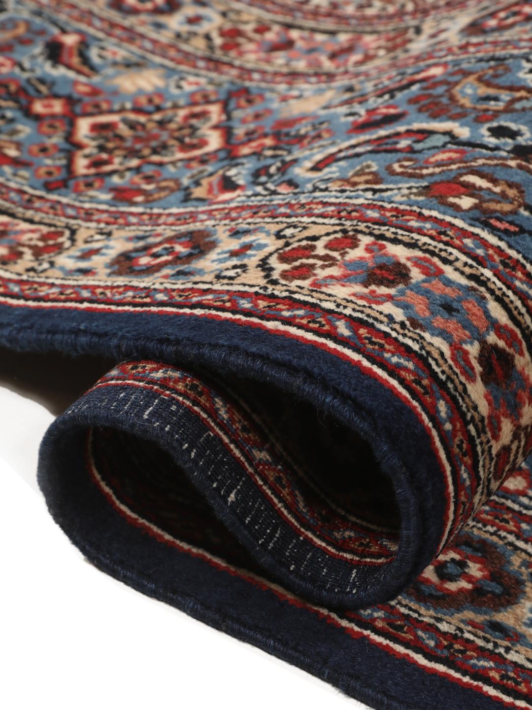 Hand-knotted Moud rug from the Middle East in dark-red and blue