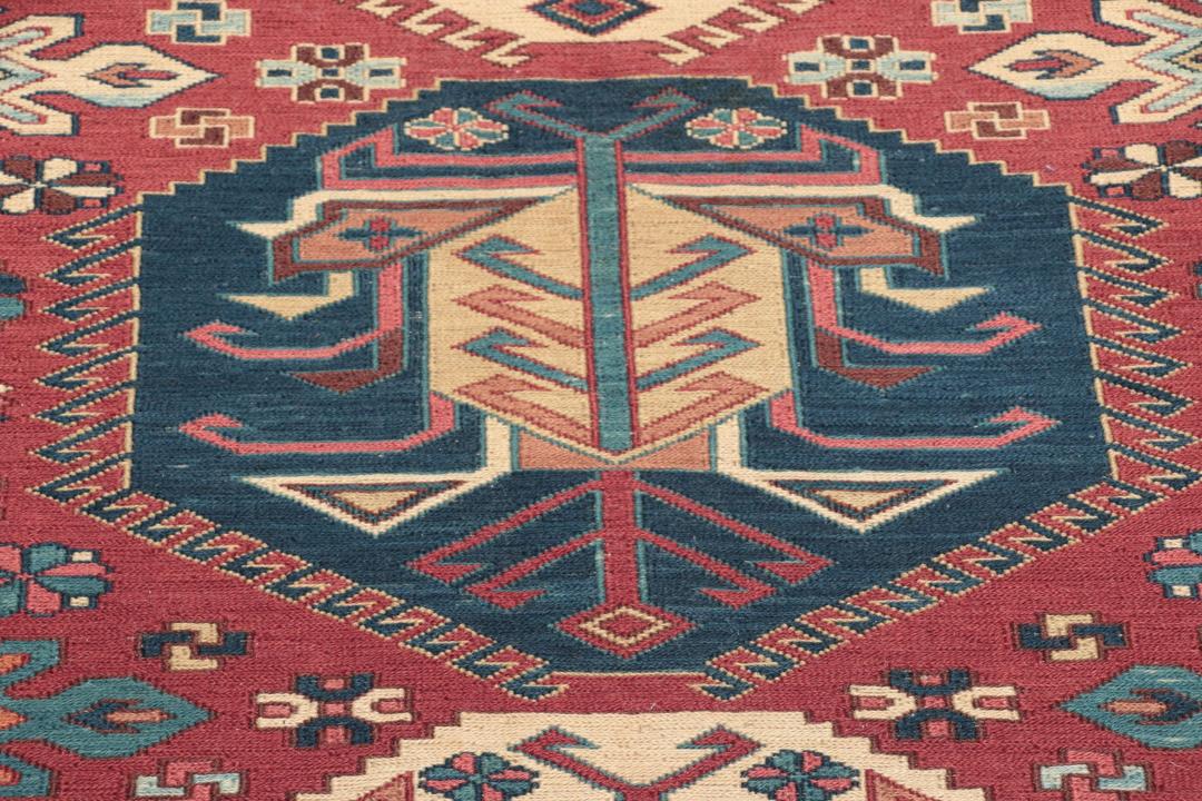 Håndvævet afghansk Kelim Golbarjasta tæppe med rød flade og geometriske motiver