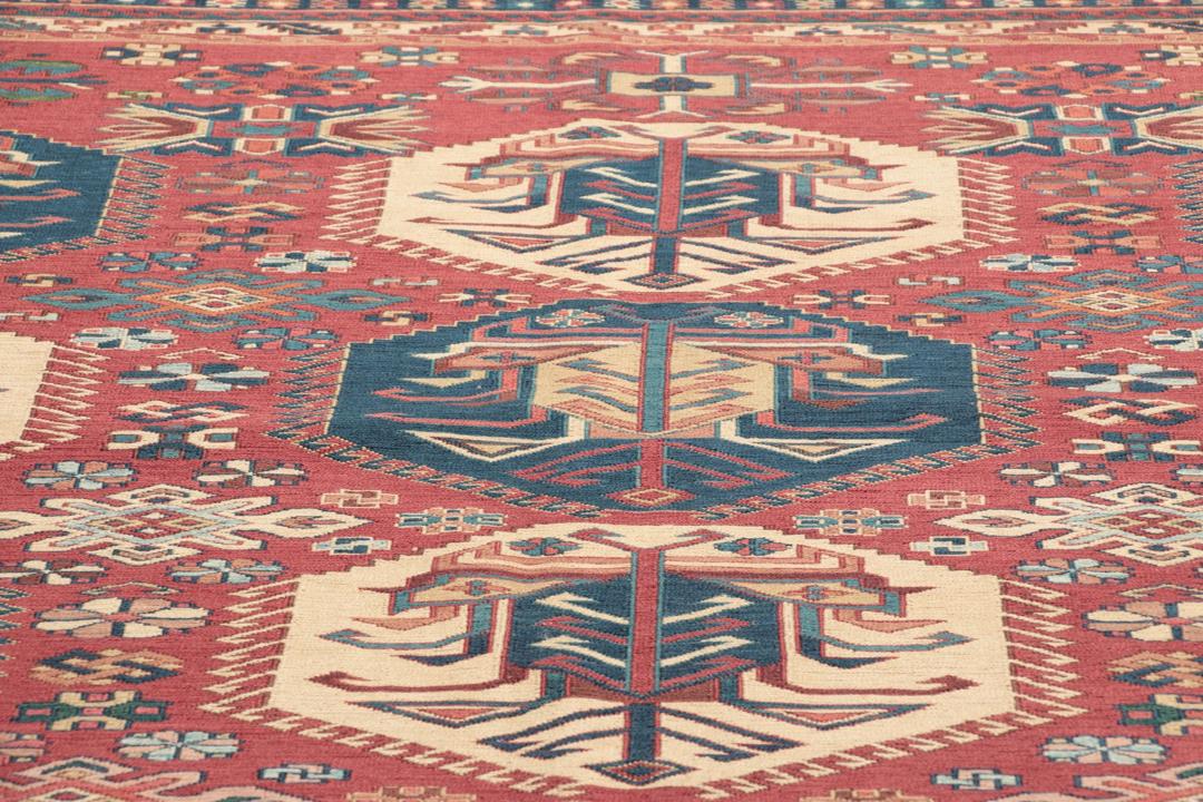 Håndvævet afghansk Kelim Golbarjasta tæppe med rød flade og geometriske motiver