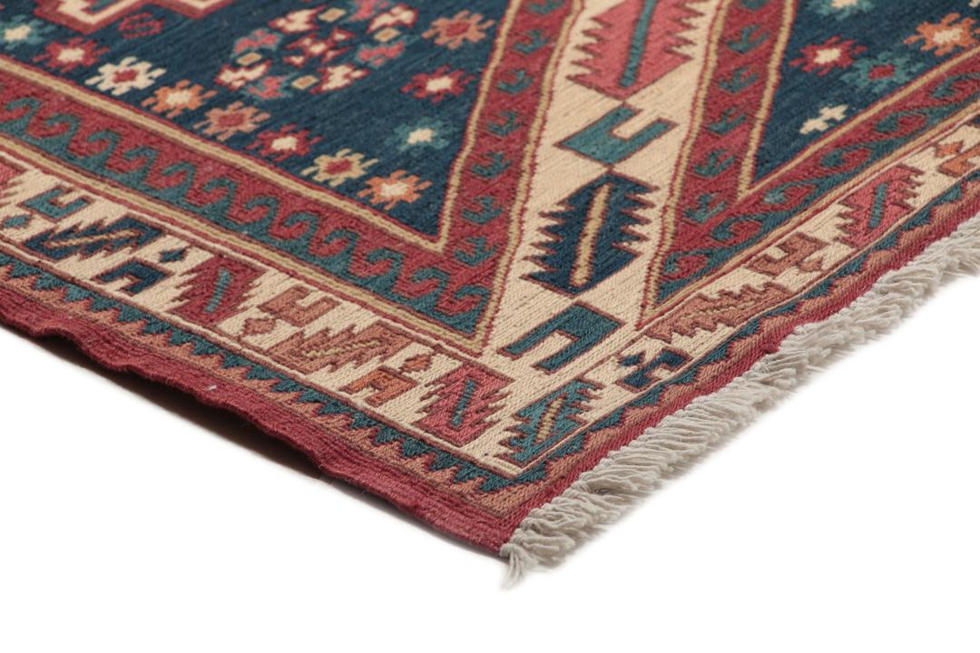 Håndvævet afghansk Kelim Golbarjasta tæppe med rød flade og geometriske motiver
