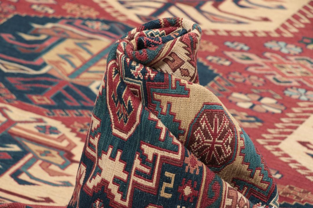 Håndvævet afghansk Kelim Golbarjasta tæppe med rød flade og geometriske motiver