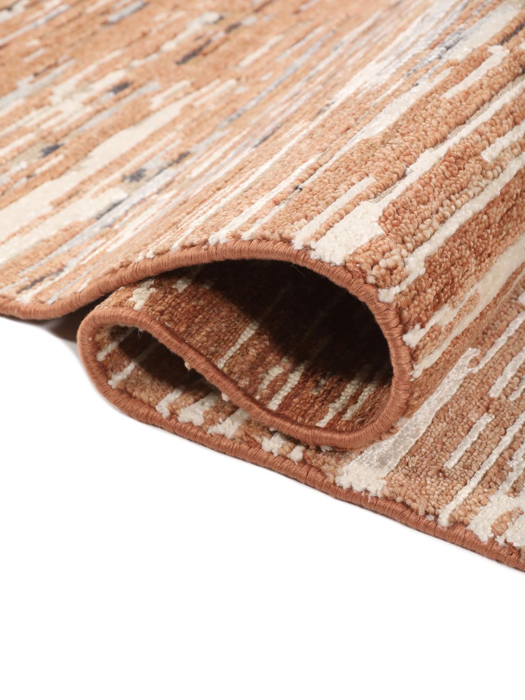 Handgeknoopt modern tapijt uit India met abstract patroon in bruin- en grijstinten