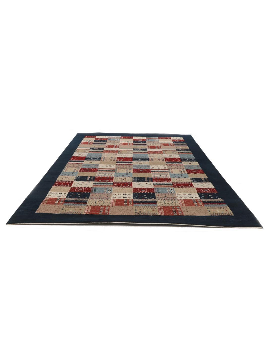 Ręcznie wiązany dywan Gabbeh Loribaft z Indii z wielokolorowym wzorem patchwork