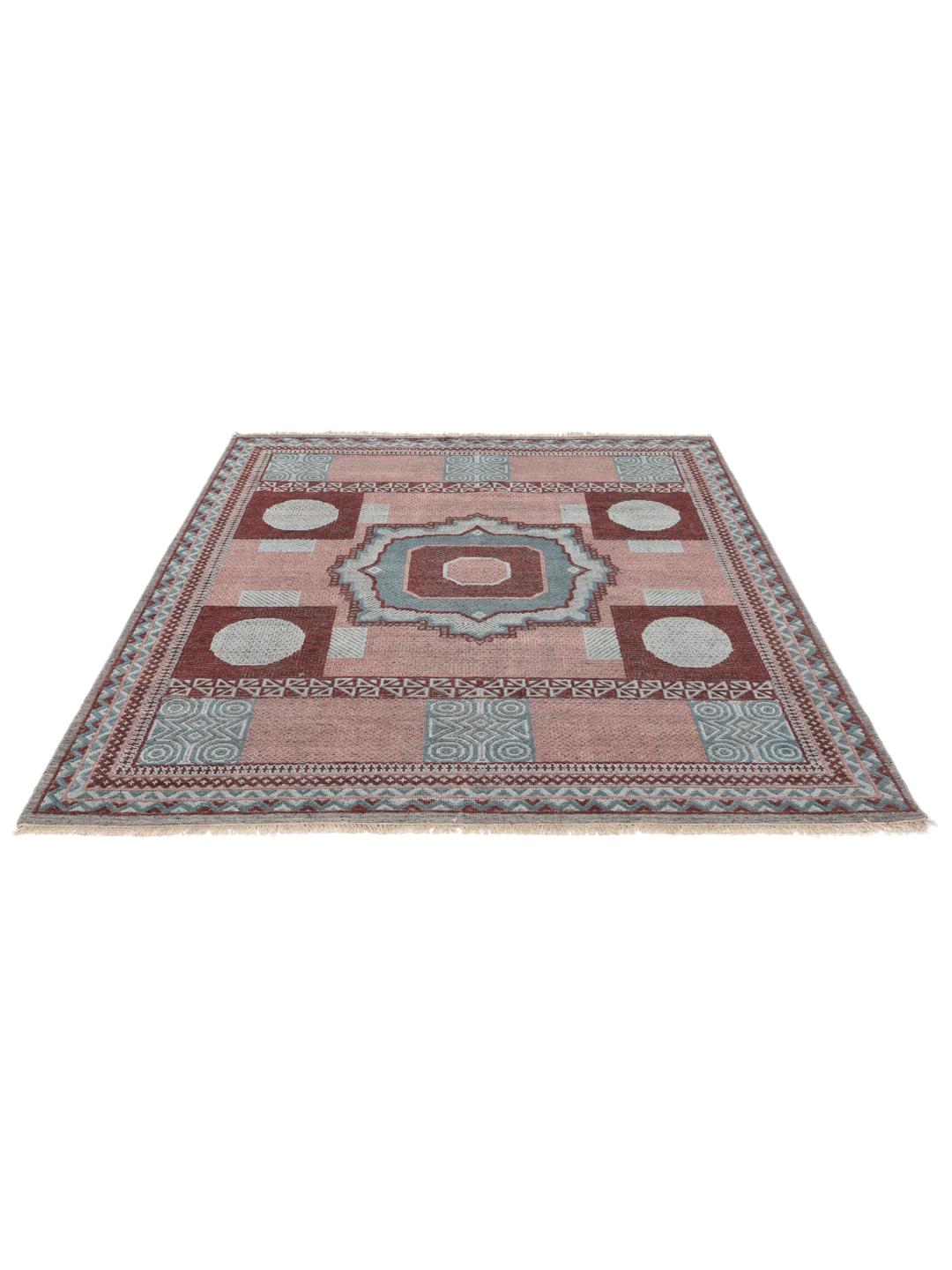 Modern handgeknoopt tapijt uit India met geometrische patronen in multicolor Wool.