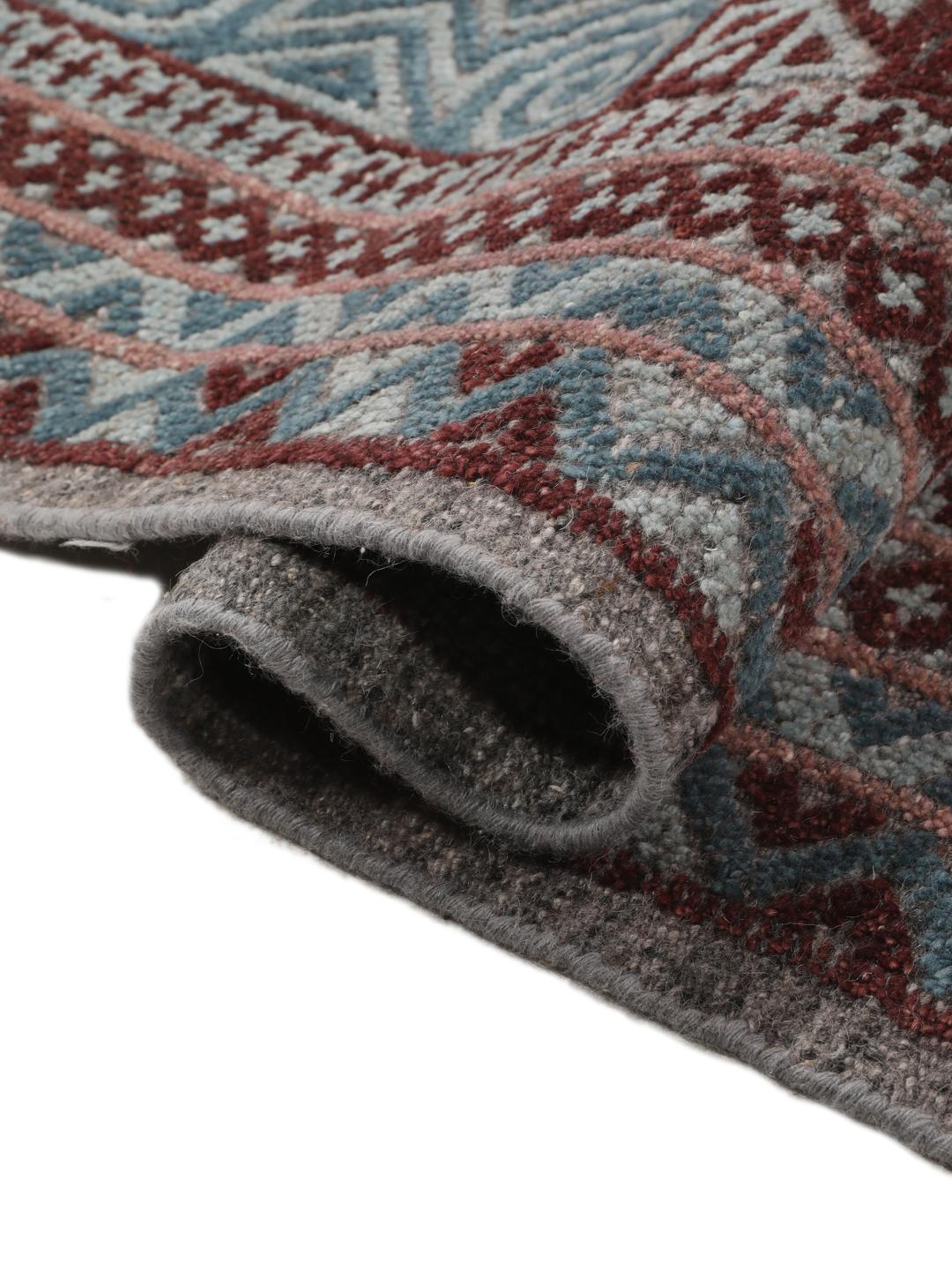 Modern handgeknoopt tapijt uit India met geometrische patronen in multicolor Wool.