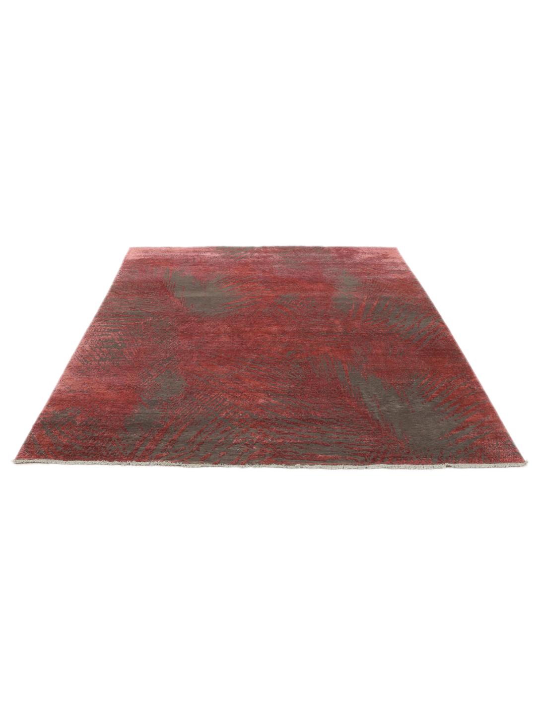 Handgeknoopt Contemporary Design tapijt uit India in donkerrood en donkergrijs