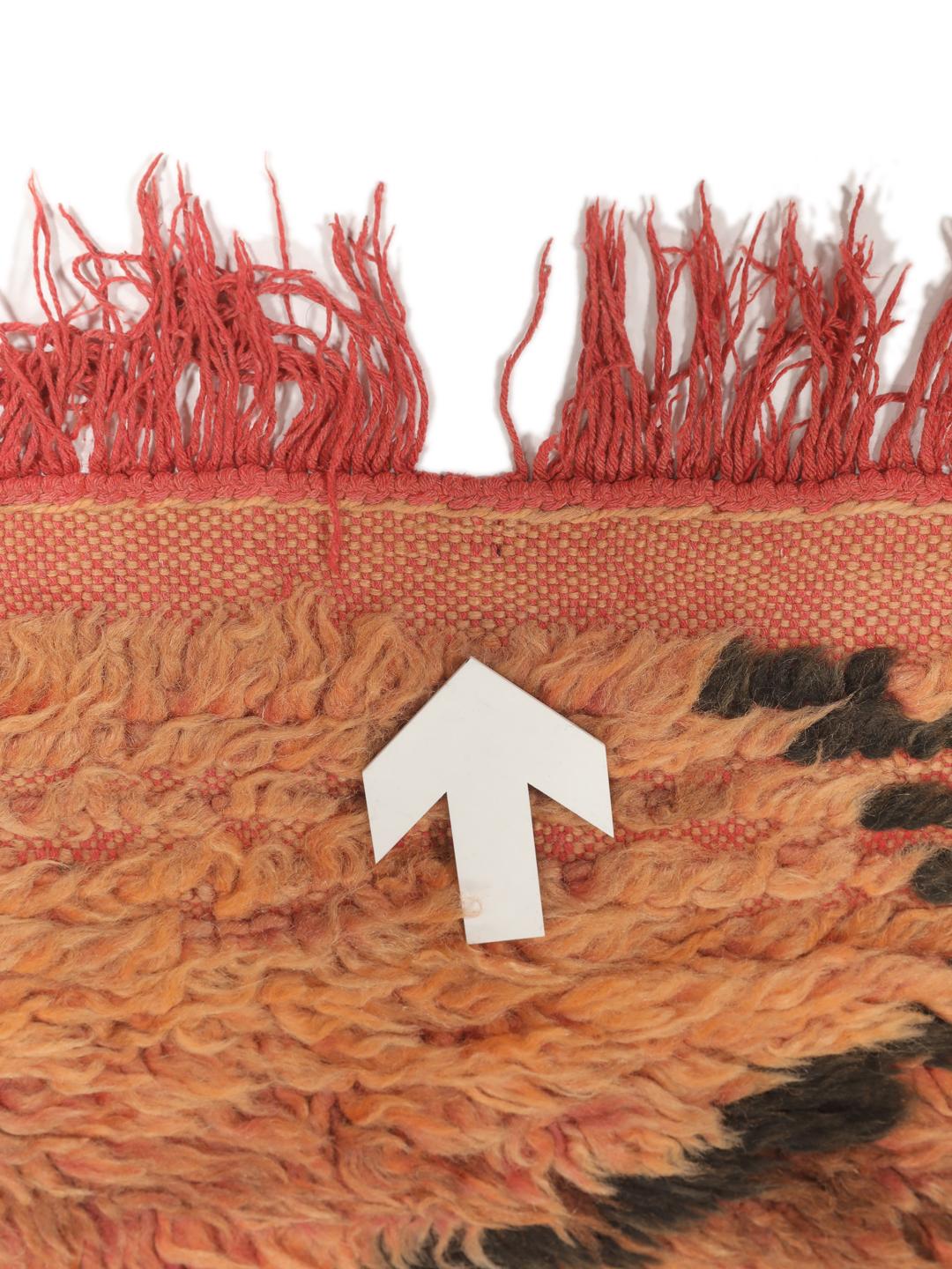 Vintage handgefertigter marokkanischer Beni Ourain Teppich mit Rautenmuster in Orange und Schwarz