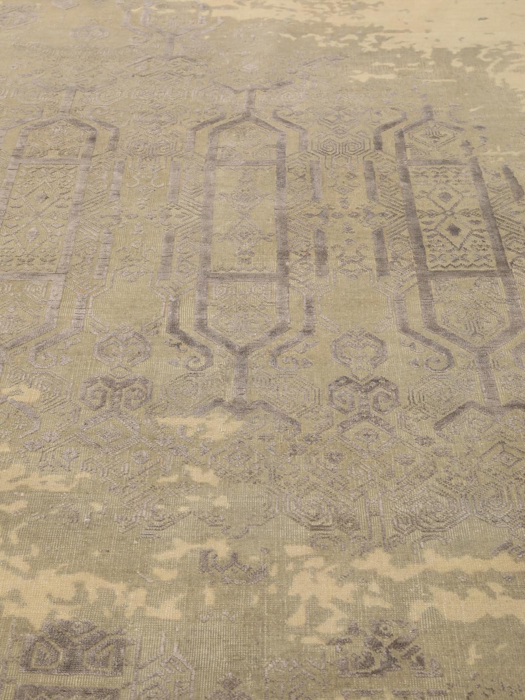 Håndknyttet moderne tæppe fra Indien i beige og bløde grå toner