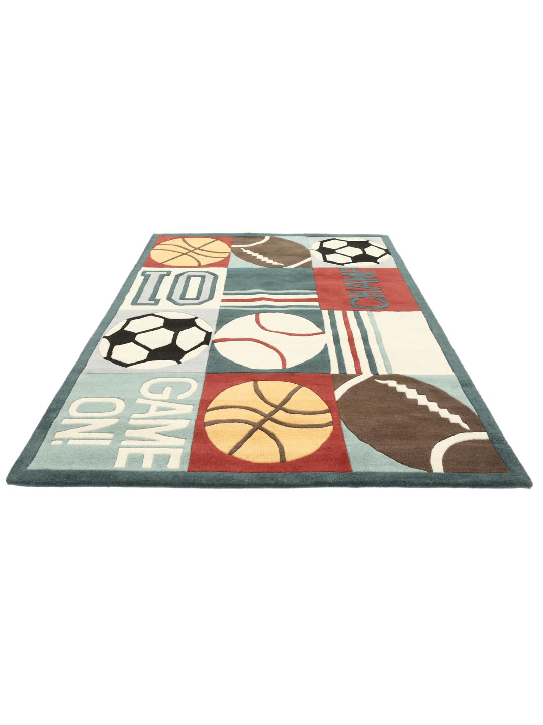 Tapis Game On multicolore et bleu clair avec des motifs sportifs