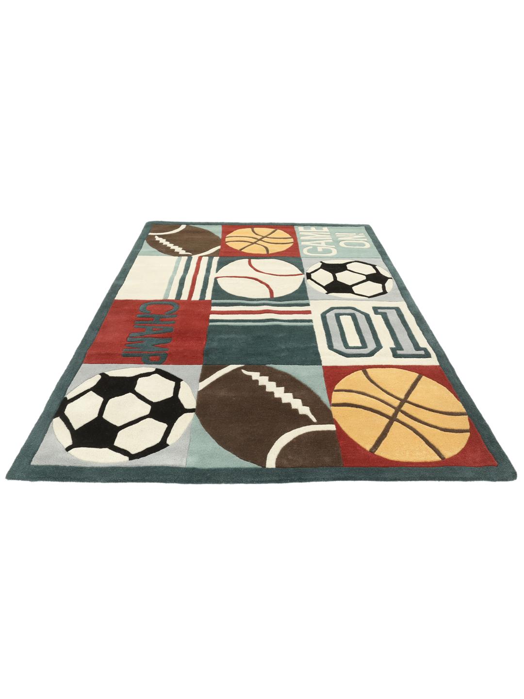 Tapis Game On multicolore et bleu clair avec des motifs sportifs