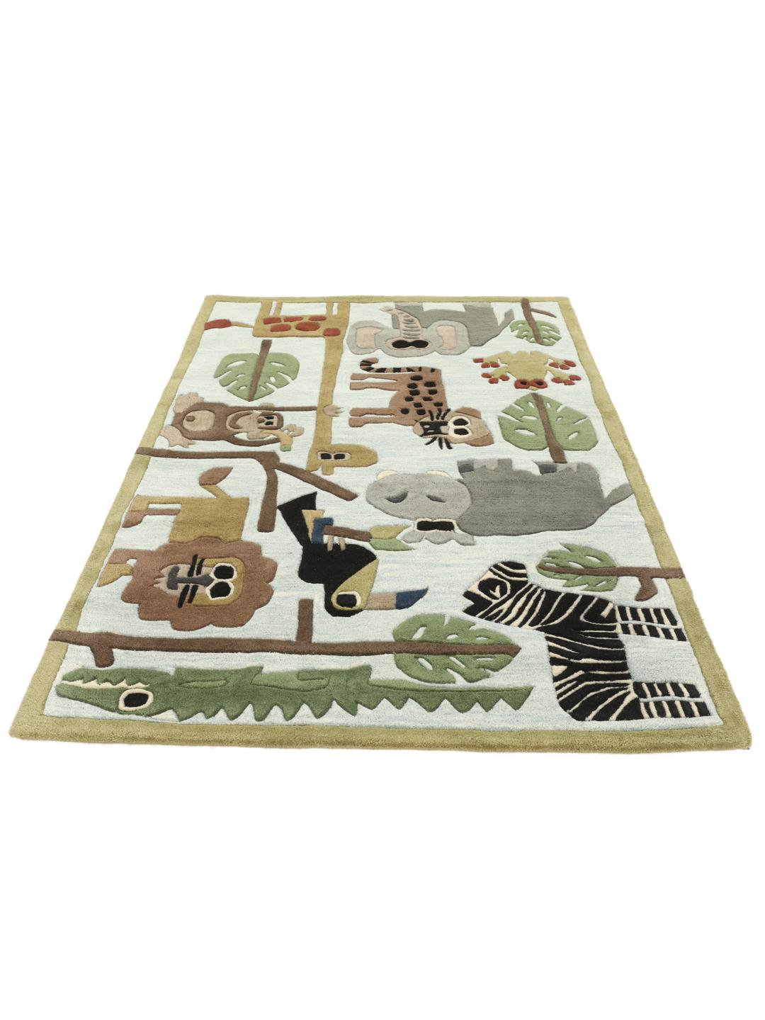 Tapis pour enfants bleu clair orné d'animaux de la jungle amicaux