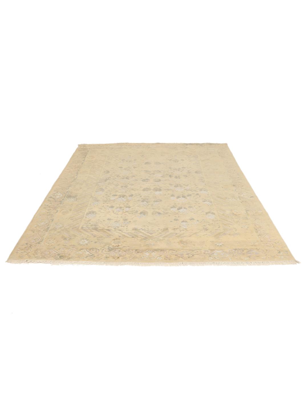 Håndknyttet indisk tæppe med moderne design i beige