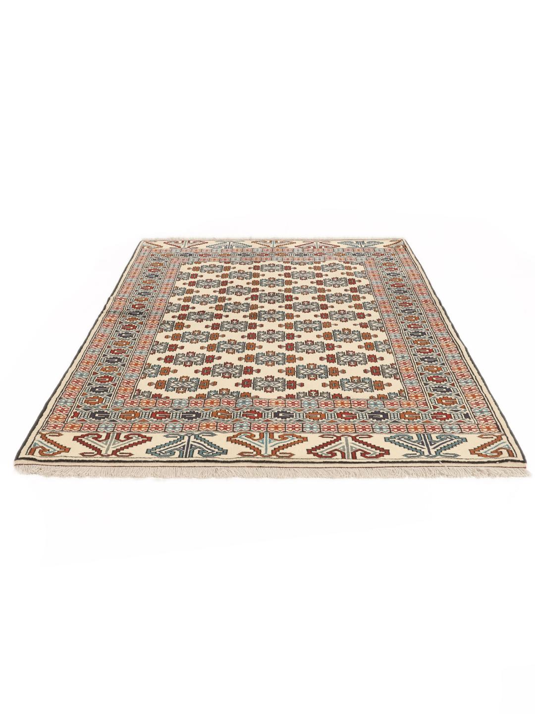 Hand-knotted Turkaman rug from the Middle East in beige
