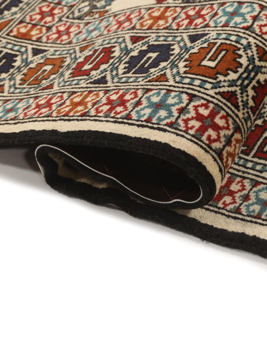Hand-knotted Turkaman rug from the Middle East in beige