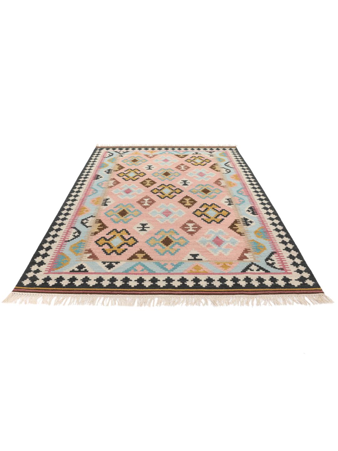 Tapis retro motif à fleurs bleu et rose 160x230 cm