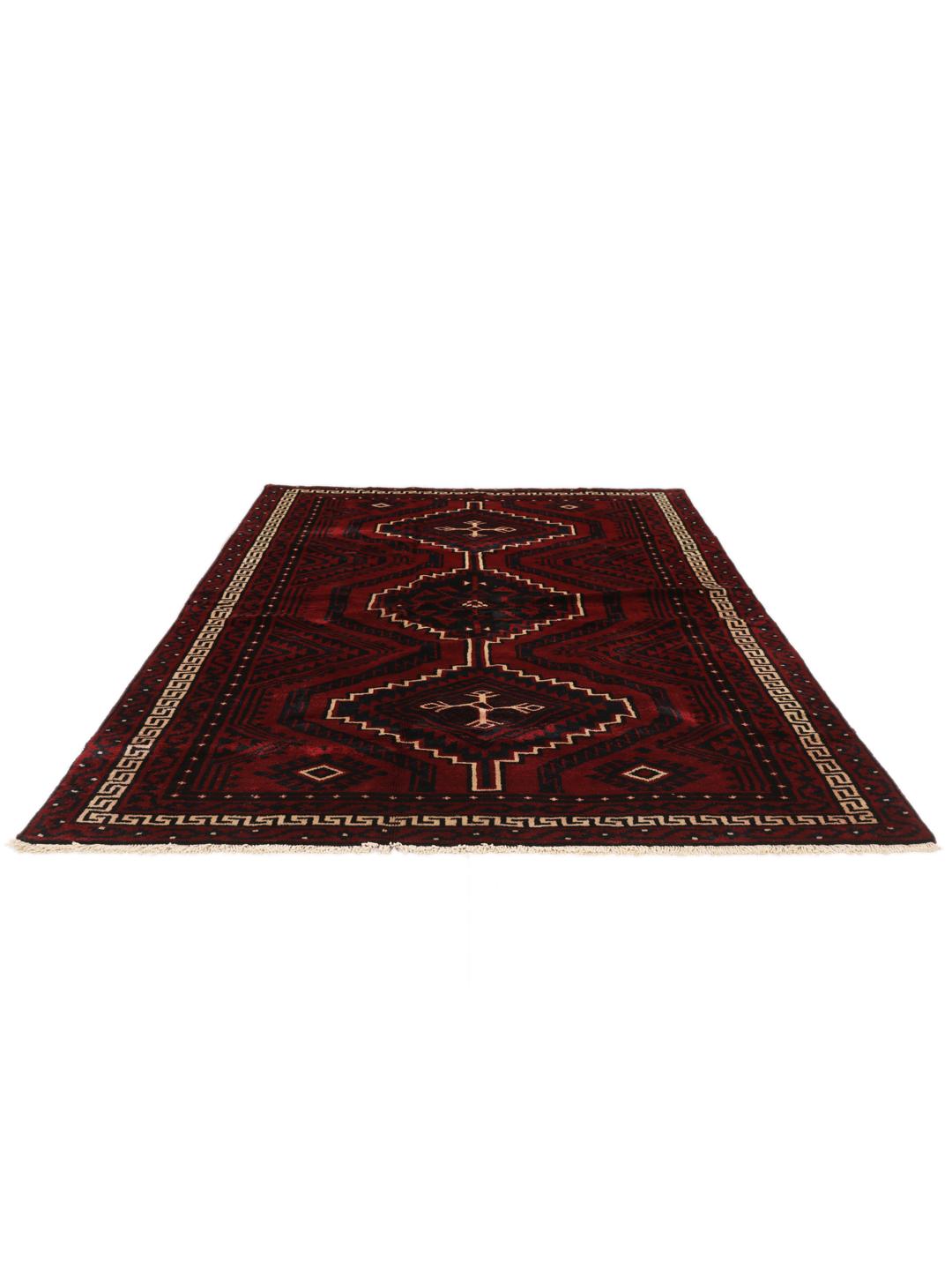 Hand-knotted Lori rug from the Middle East in dark red tones
