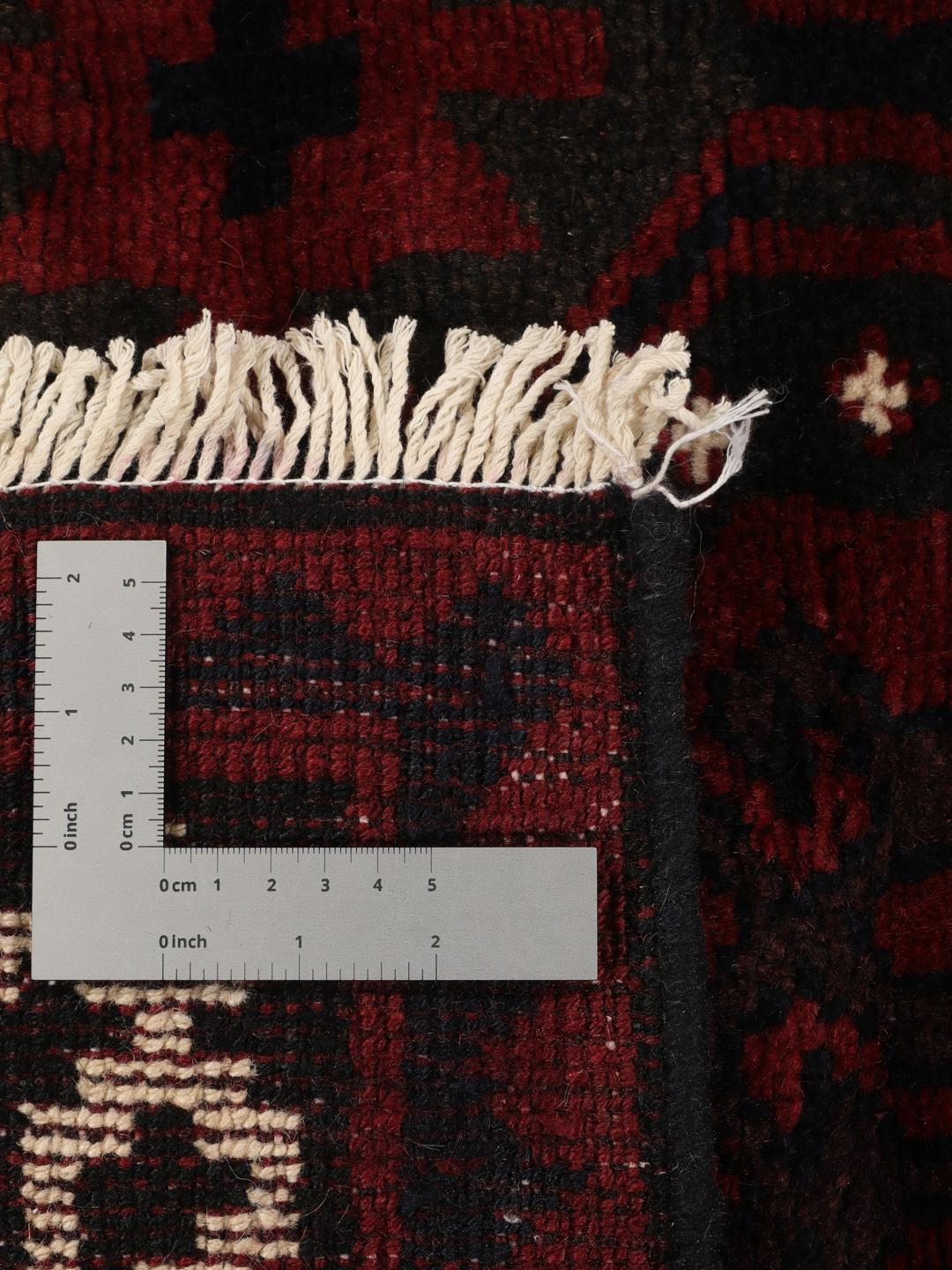 Handgeknoopt Lori-tapijt uit het Midden-Oosten in donkerrode en zwarte tinten