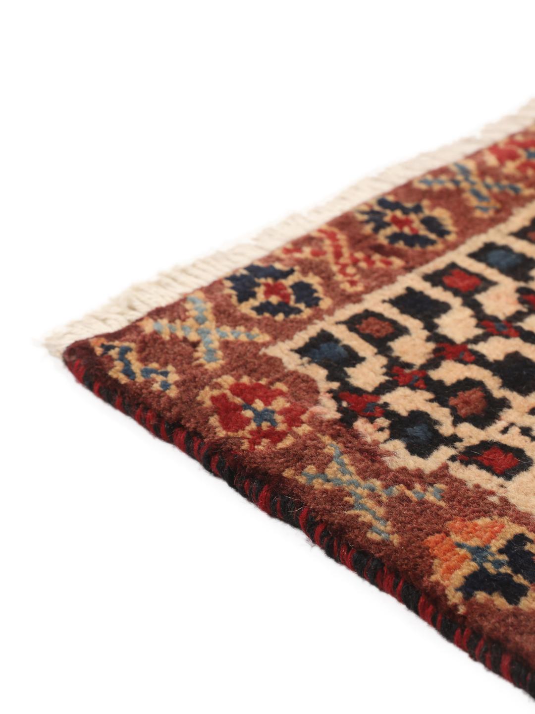 Hand-knotted Afshar rug from the Middle East in deep red and blue tones