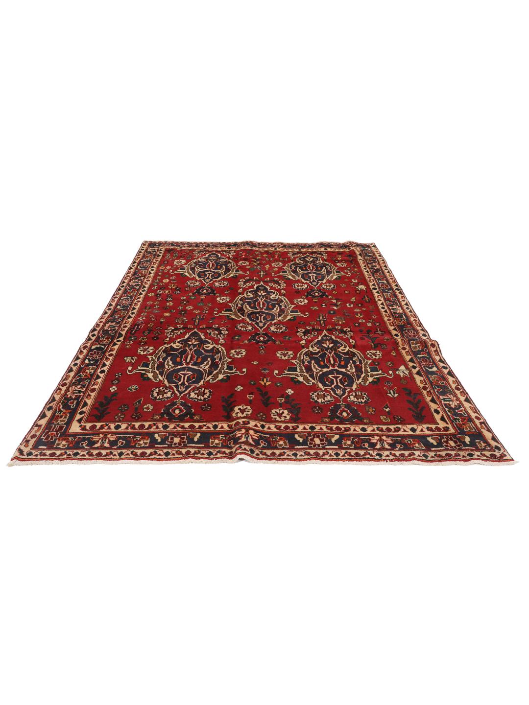 Hand-knotted red Afshar rug with traditional geometric motifs from the Middle East