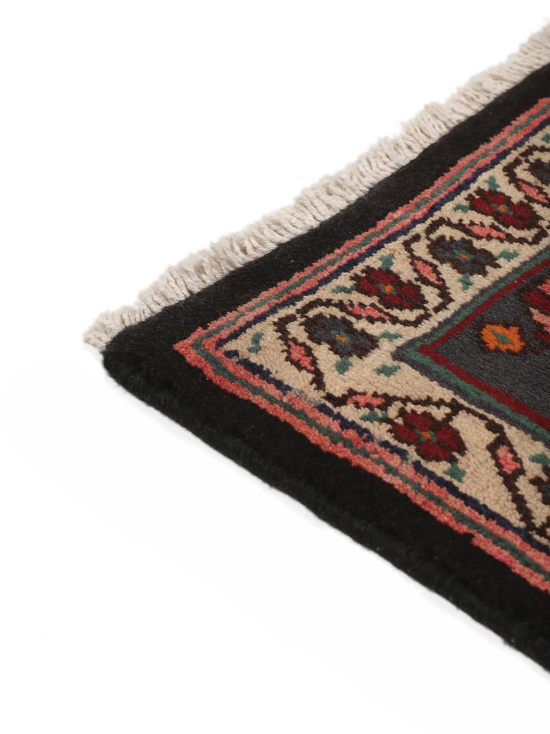Hand-knotted Afshar rug from the Middle East featuring a dark-red and cream geometric design