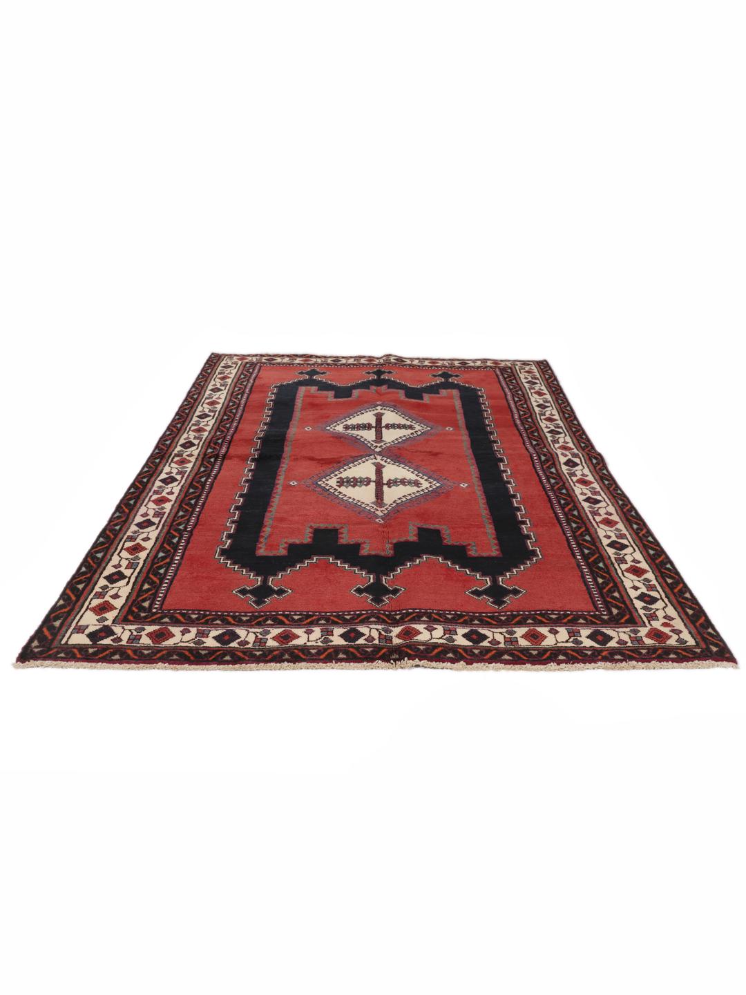 Hand-knotted Afshar rug from the Middle East in red with geometric patterns