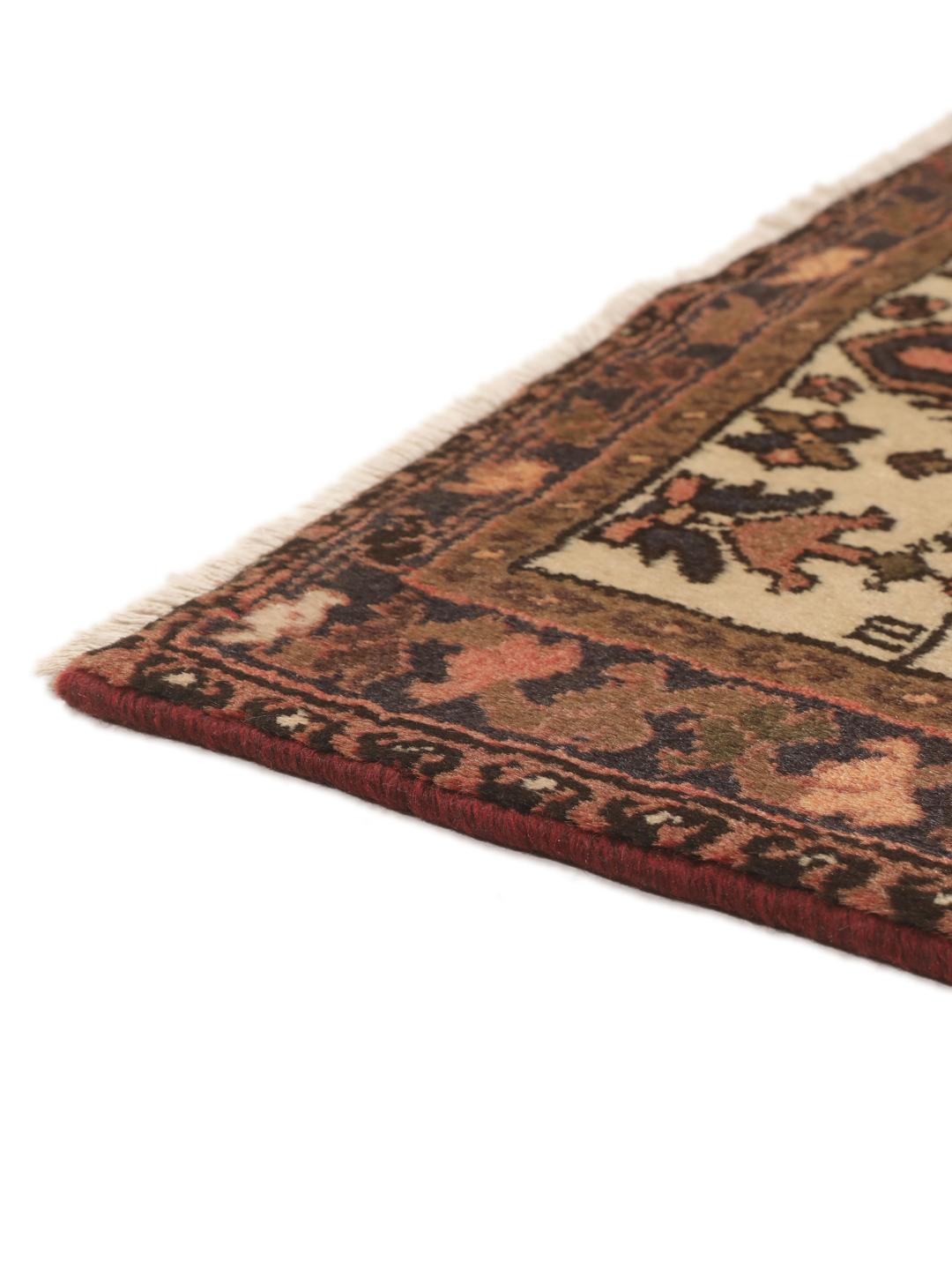 Hand-knotted Hamadan rug from the Middle East in dark-red and beige