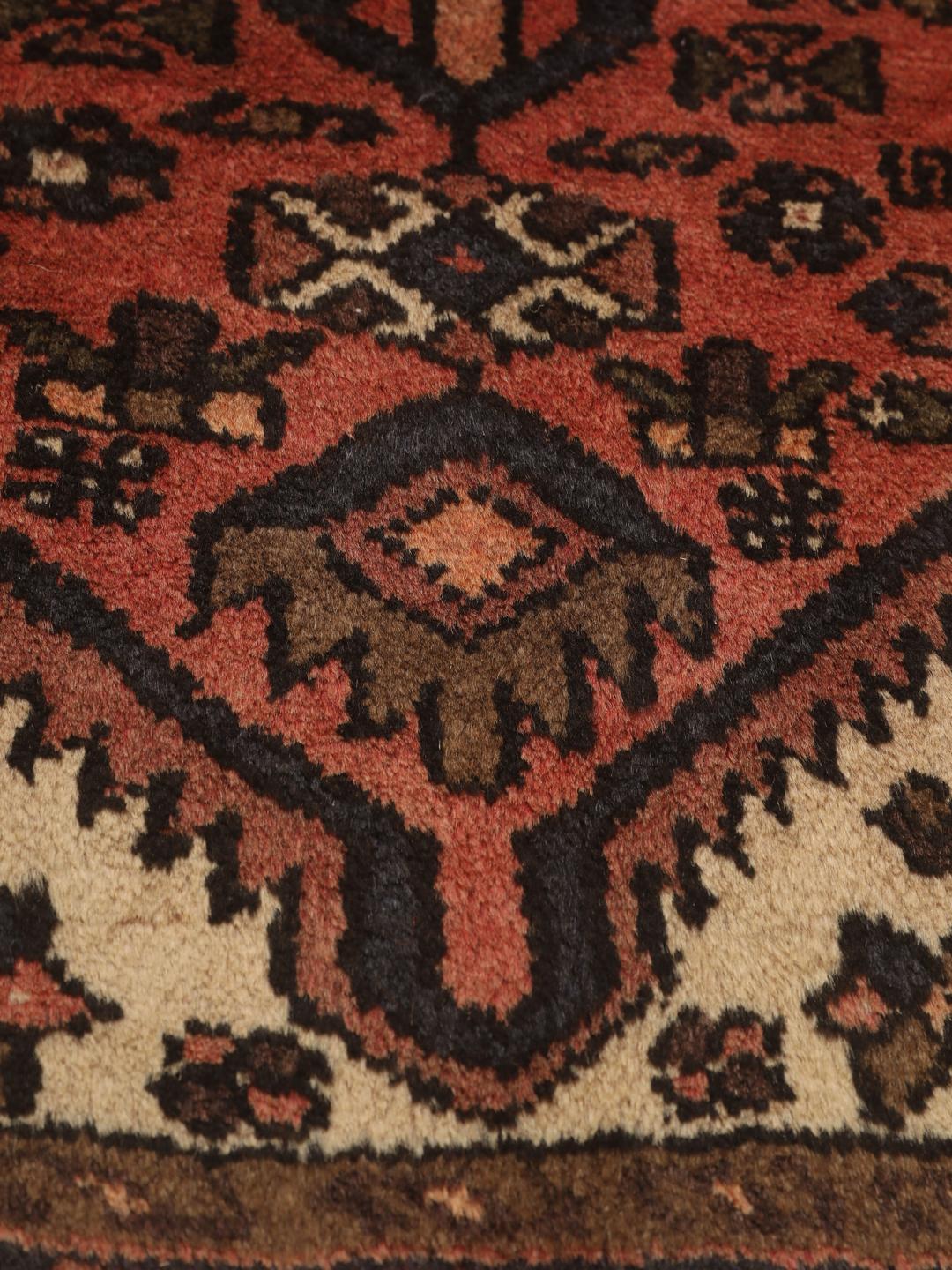 Hand-knotted Hamadan rug from the Middle East in dark-red and beige