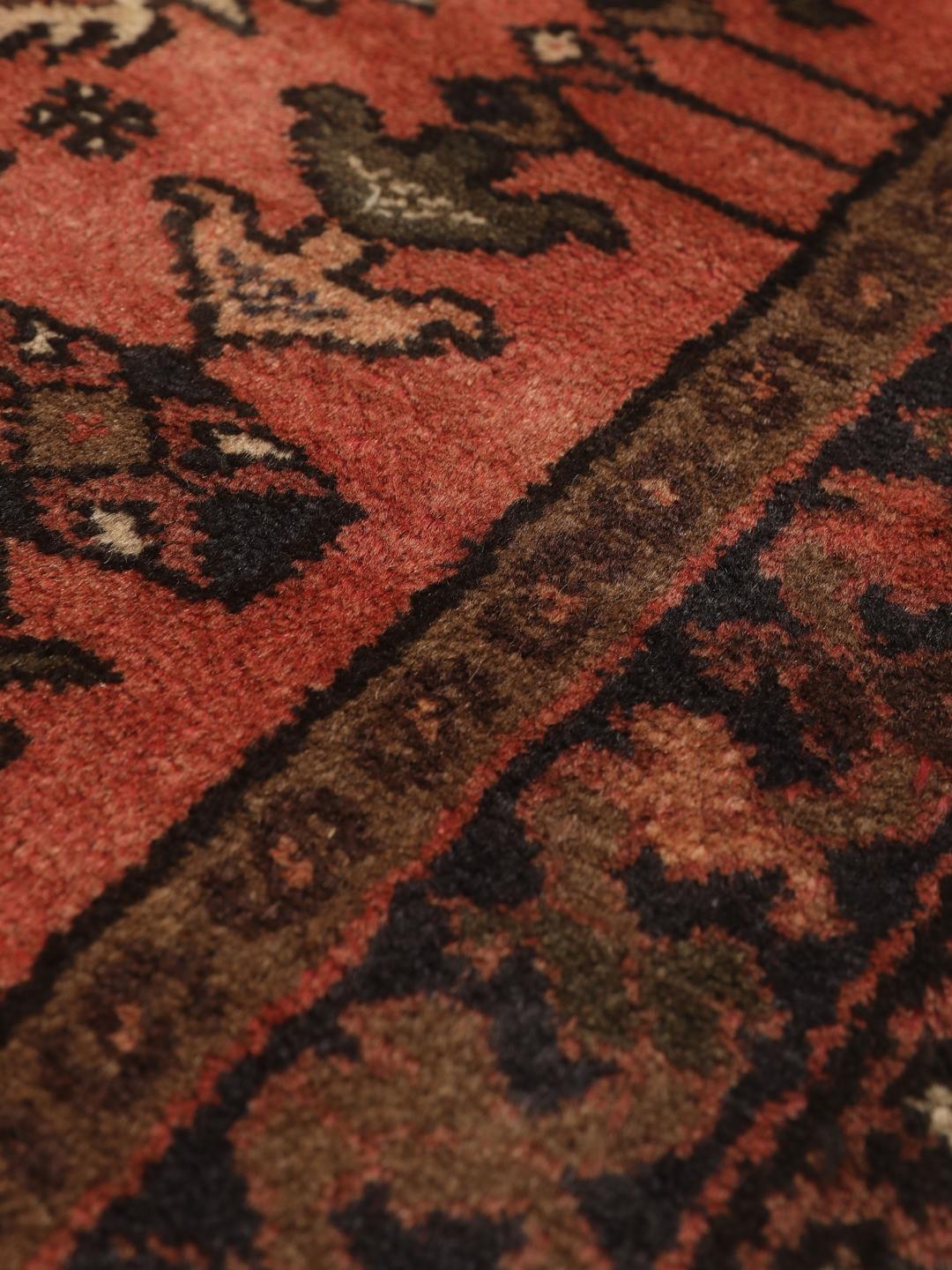 Hand-knotted Hamadan rug from the Middle East in dark-red and beige