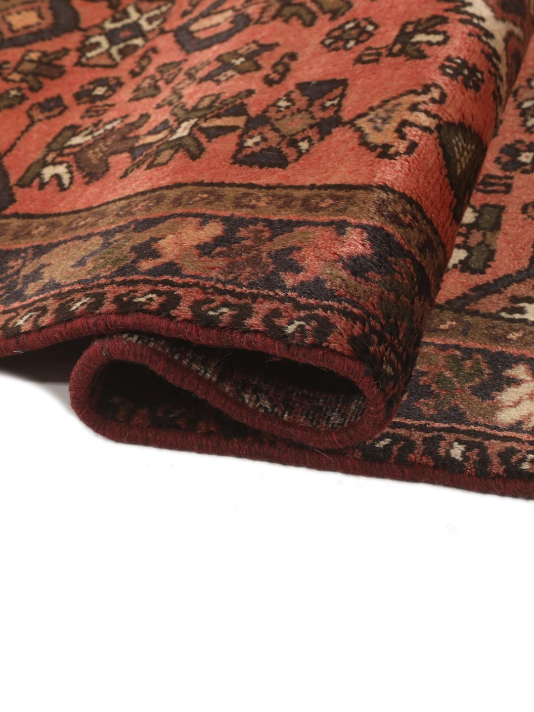 Hand-knotted Hamadan rug from the Middle East in dark-red and beige