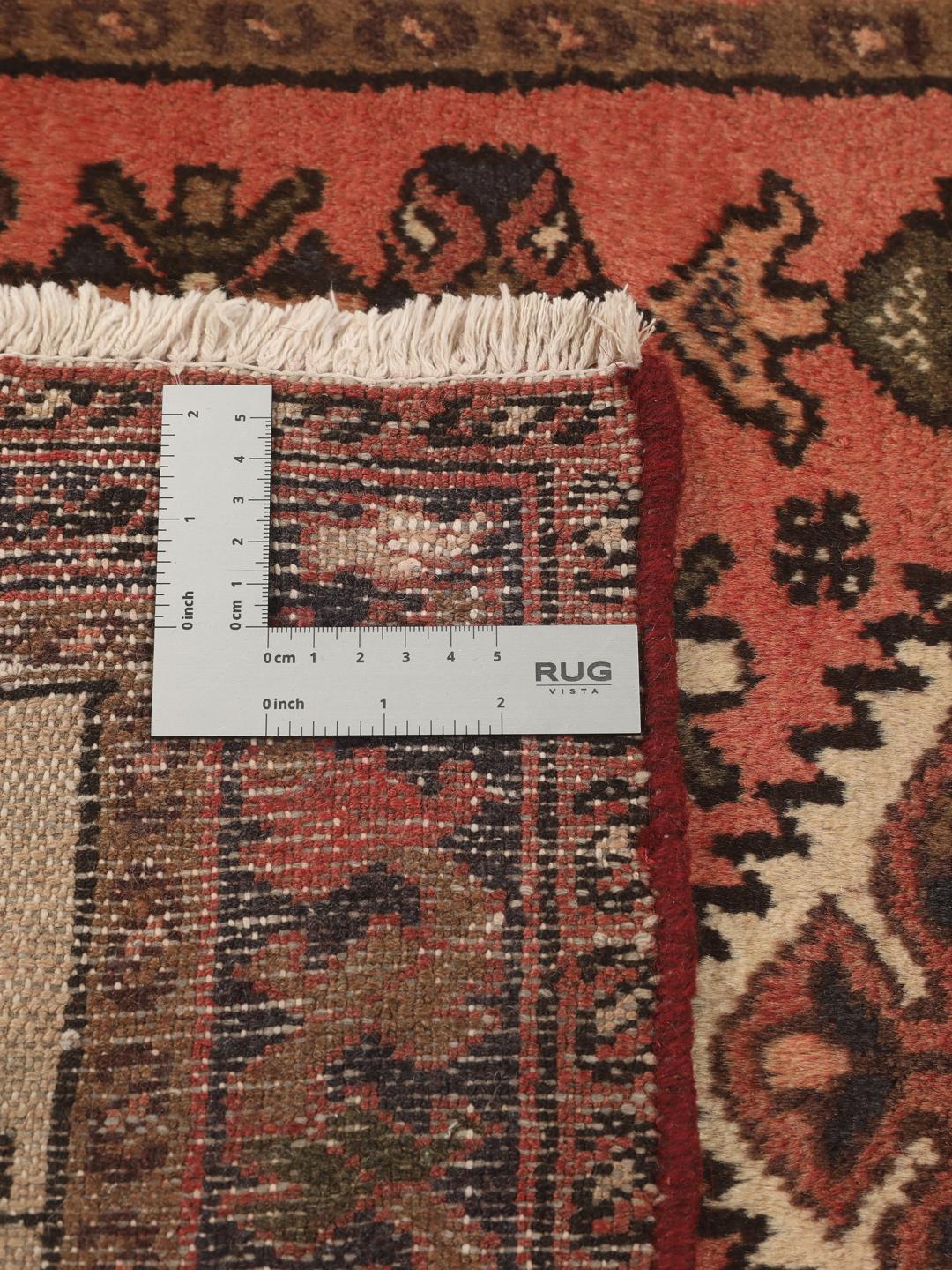 Hand-knotted Hamadan rug from the Middle East in dark-red and beige