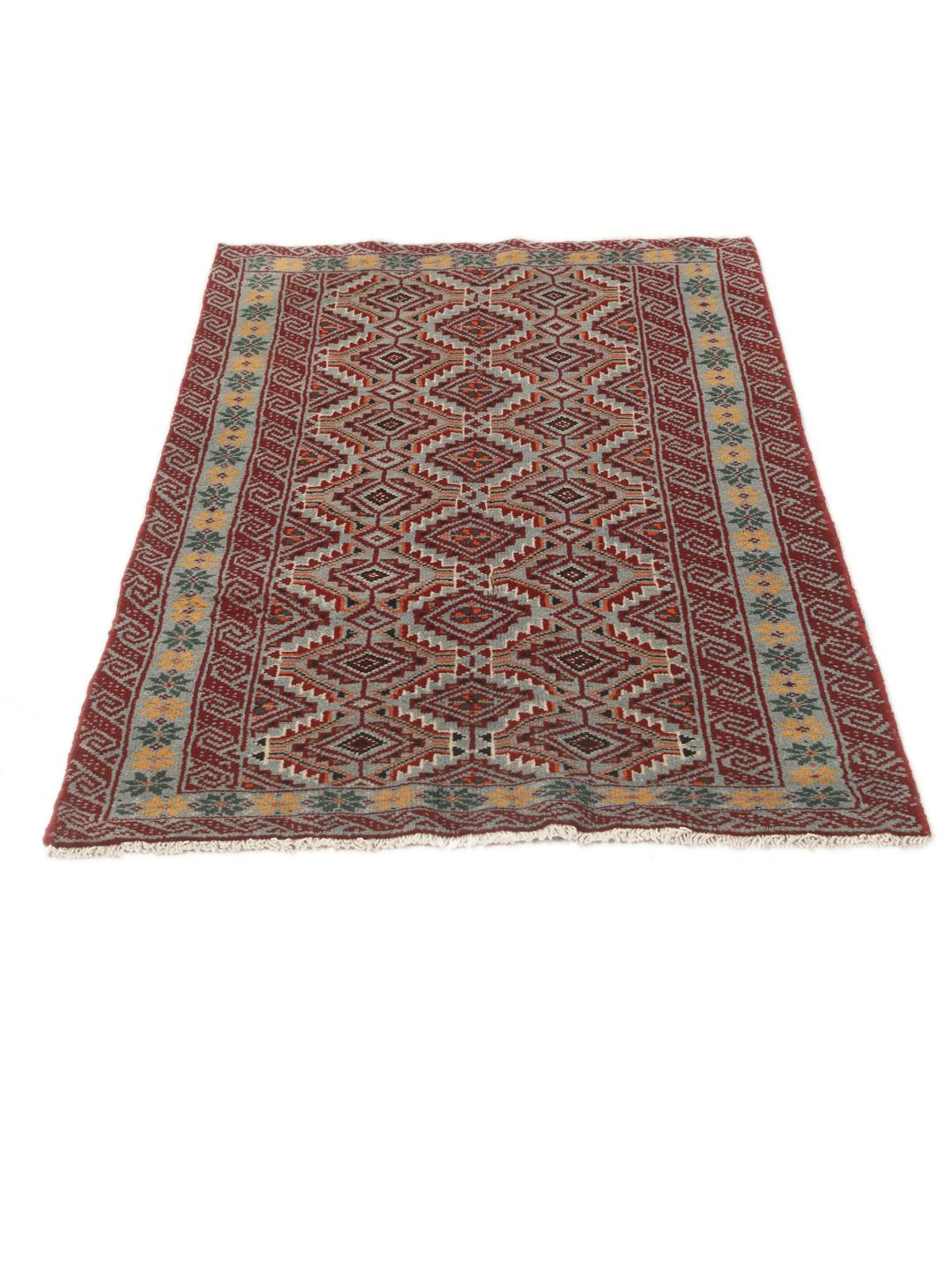 Hand-knotted Baluch rug with geometric patterns in red and grey from the Middle East