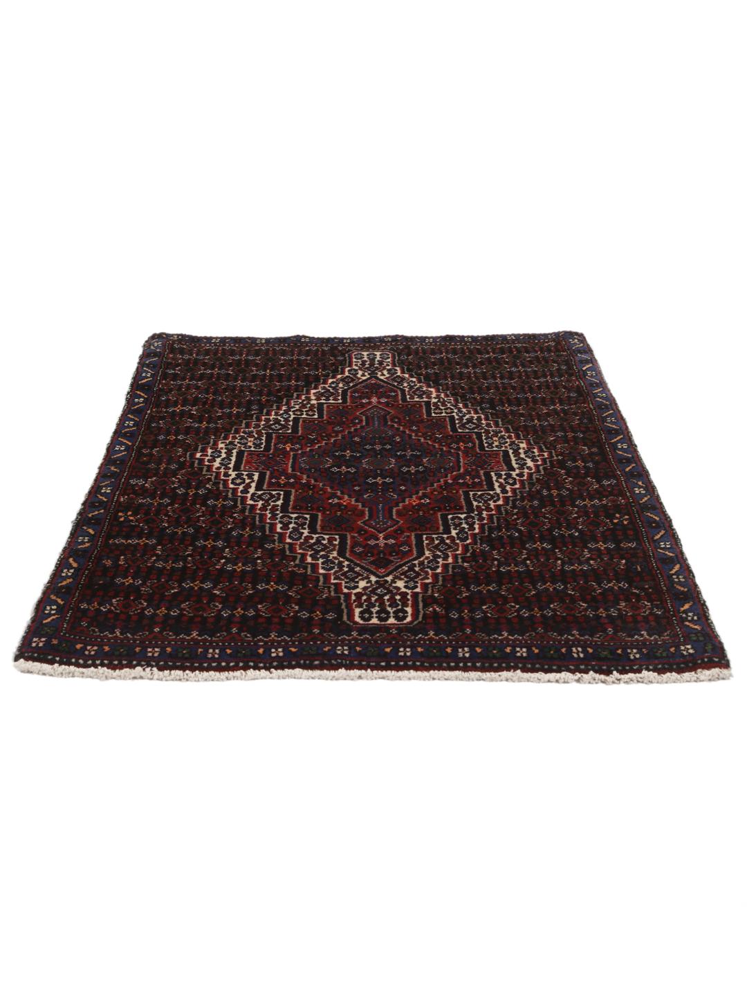 Tapis Senneh noué à la main du Moyen-Orient dans des tons rouge foncé et bleu foncé