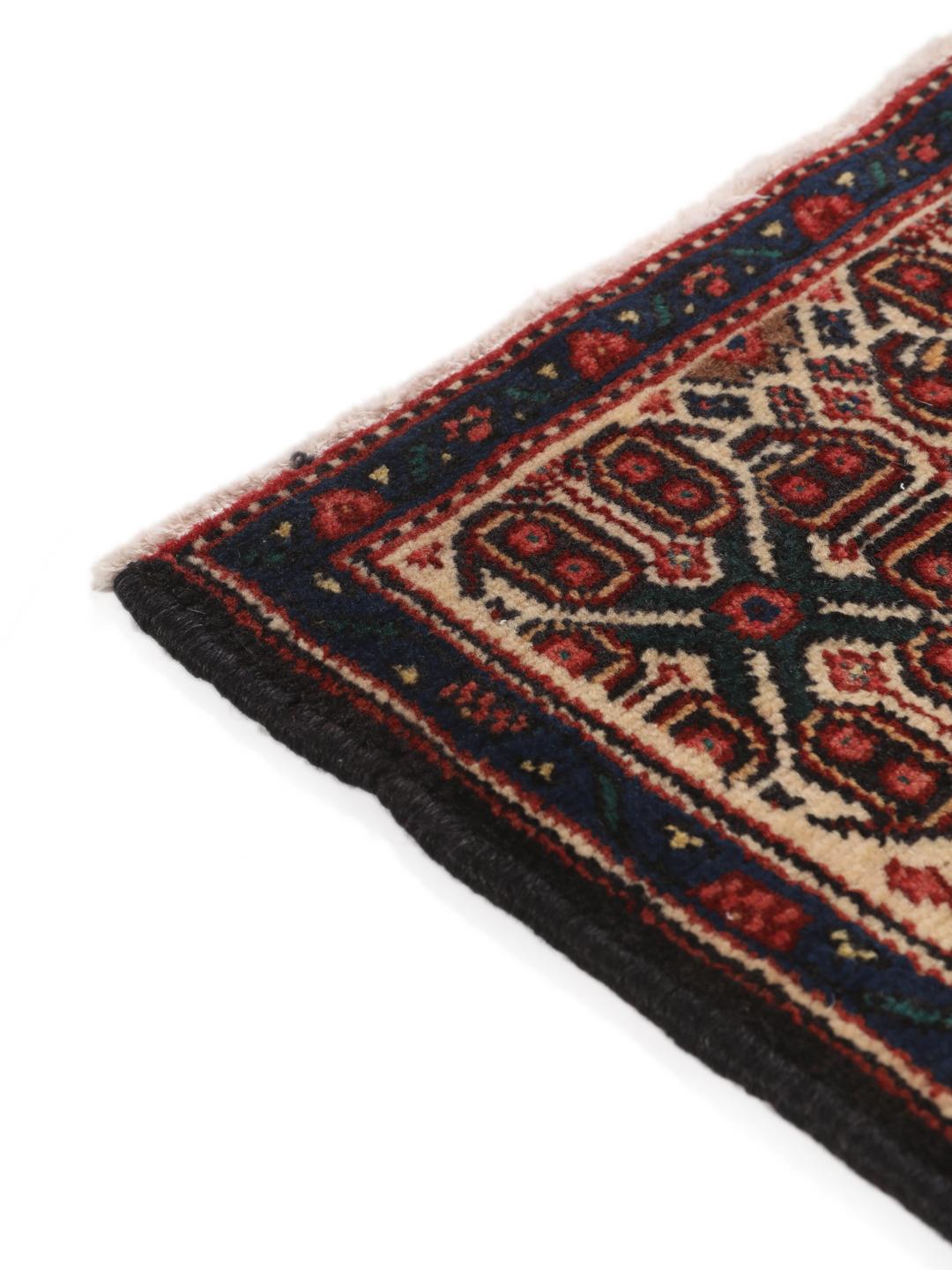 Handgeknoopt Senneh-tapijt uit het Midden-Oosten met een meerkleurig geometrisch patroon