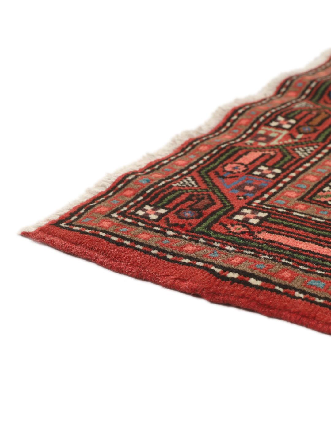 Handgeknoopte loper uit het Midden-Oosten met een rood en beige geometrisch patroon