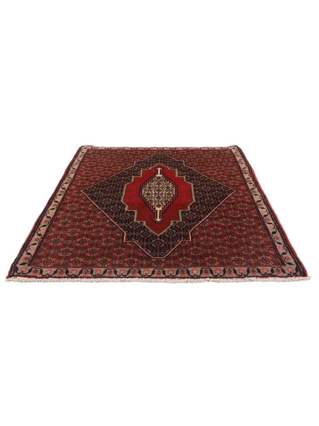 Handgeknüpfter Senneh-Teppich aus dem Nahen Osten in tiefen Rot- und Blautönen