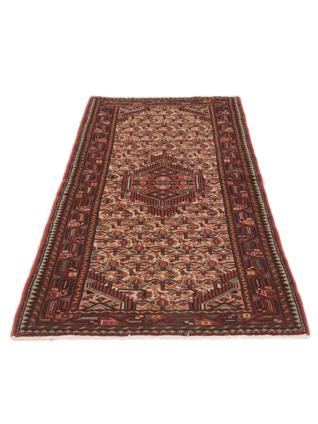 Handgeknoopte loper uit het Midden-Oosten in tinten rood en beige