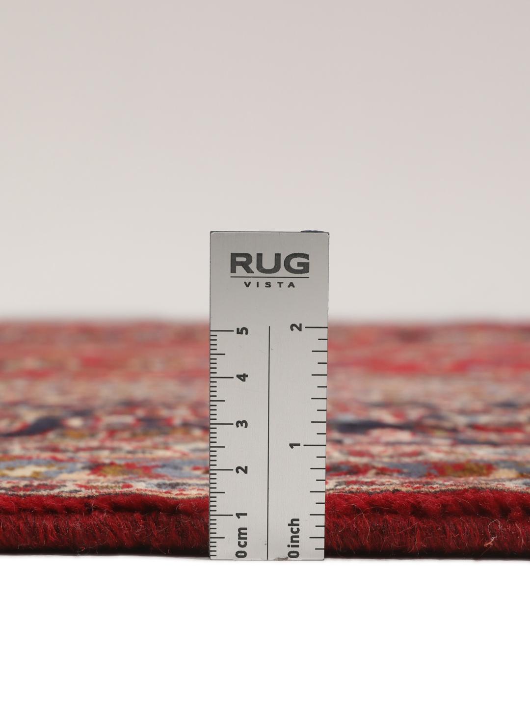Hand-knotted Keshan rug from the Middle East in dark-red and blue