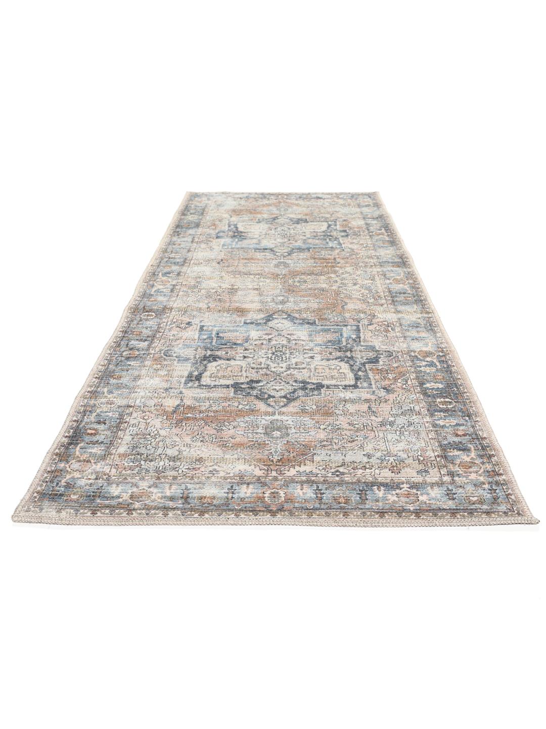 Loper in blauw en terracotta