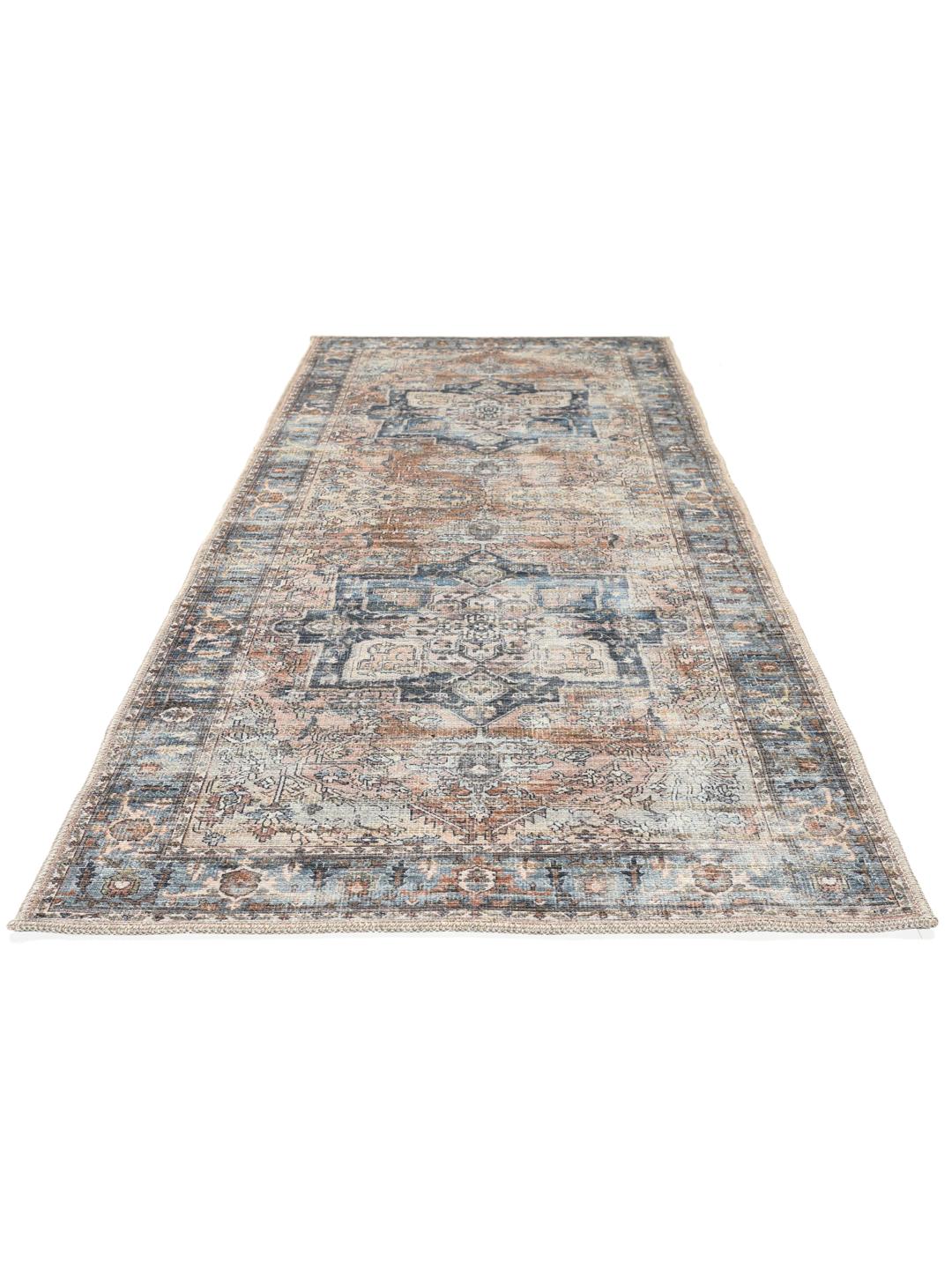 Loper in blauw en terracotta
