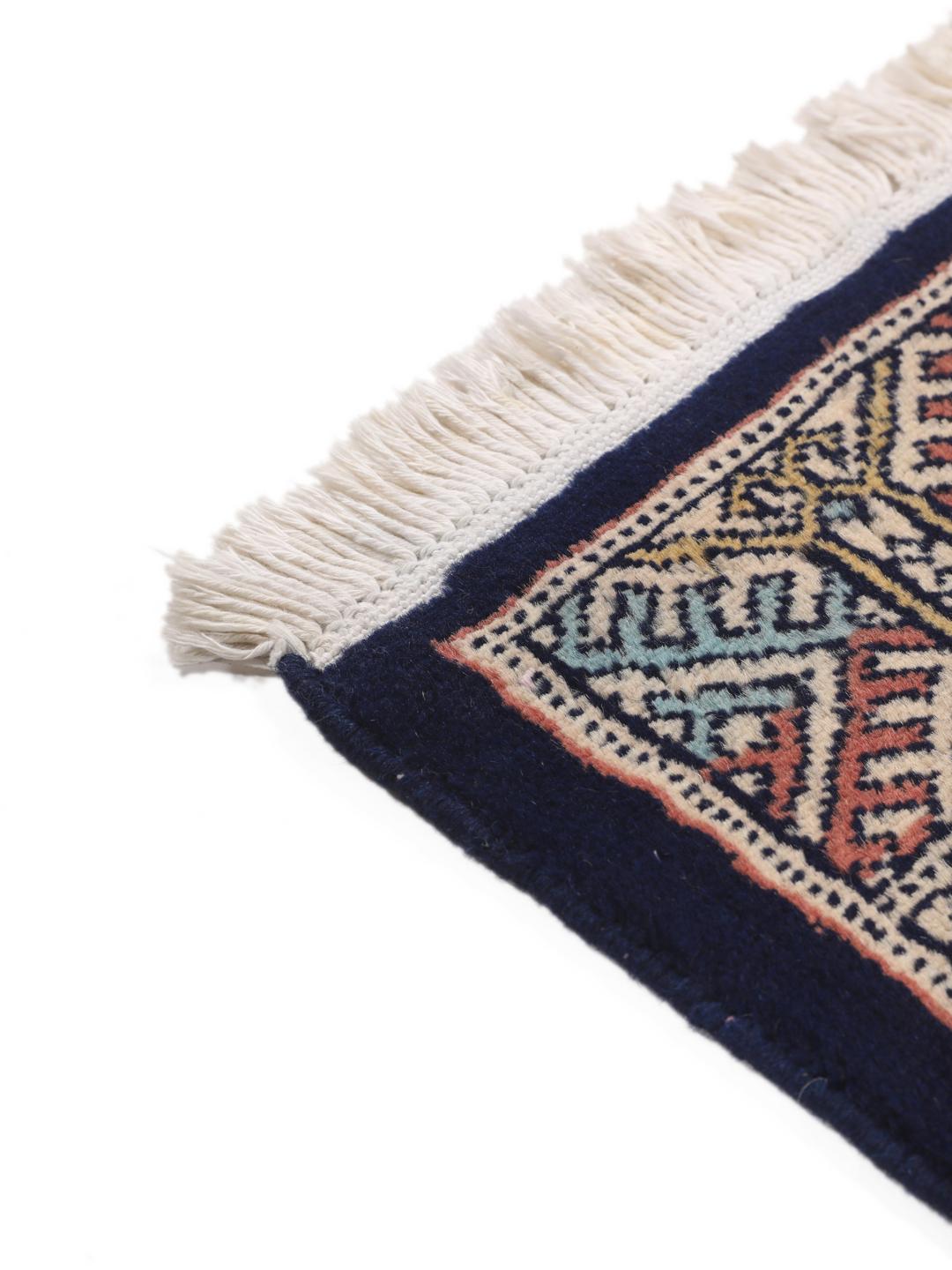 Hand-knotted Pakistan Bokhara runner in dark-blue with geometric motifs