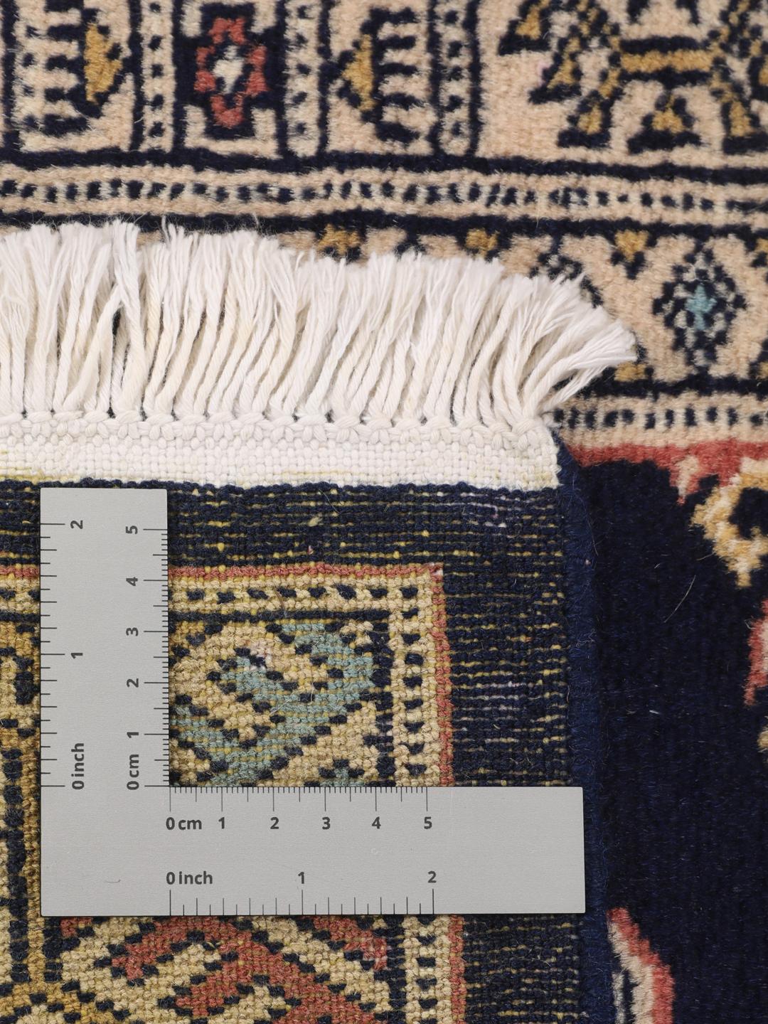 Hand-knotted Pakistan Bokhara runner in dark-blue with geometric motifs