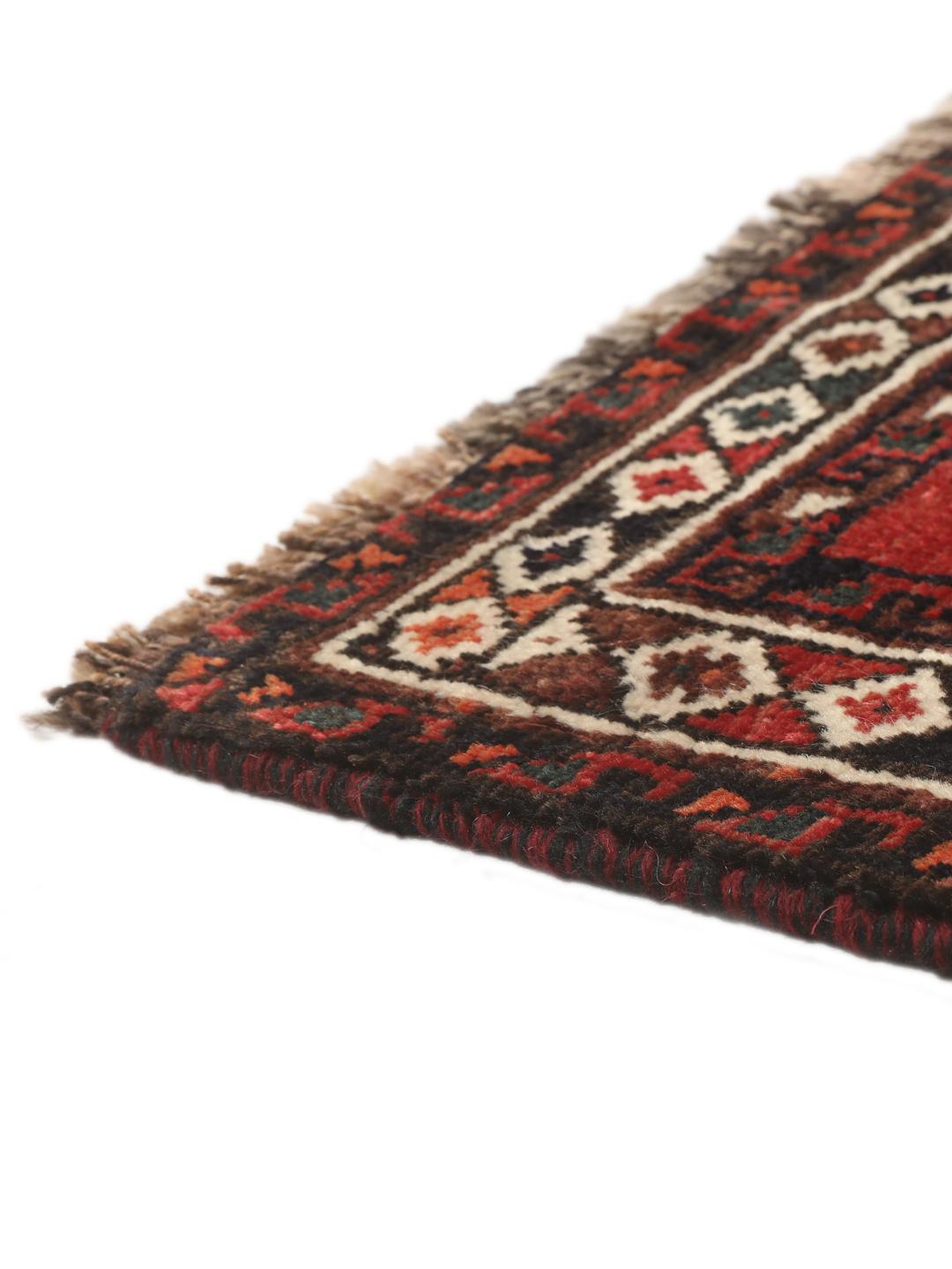 Handgeknoopt rood Shiraz-tapijt met geometrische tribale motieven