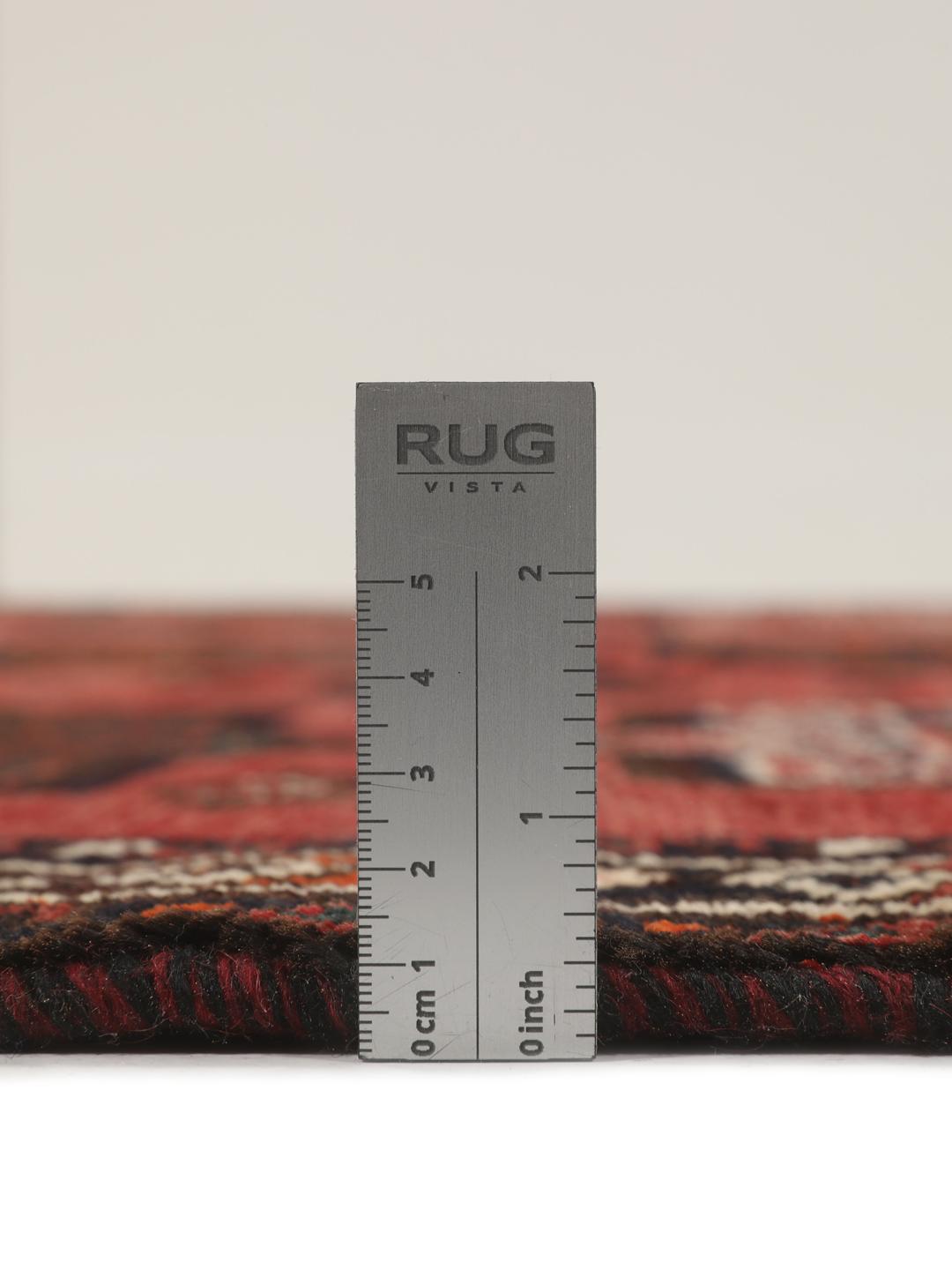 Handgeknoopt rood Shiraz-tapijt met geometrische tribale motieven