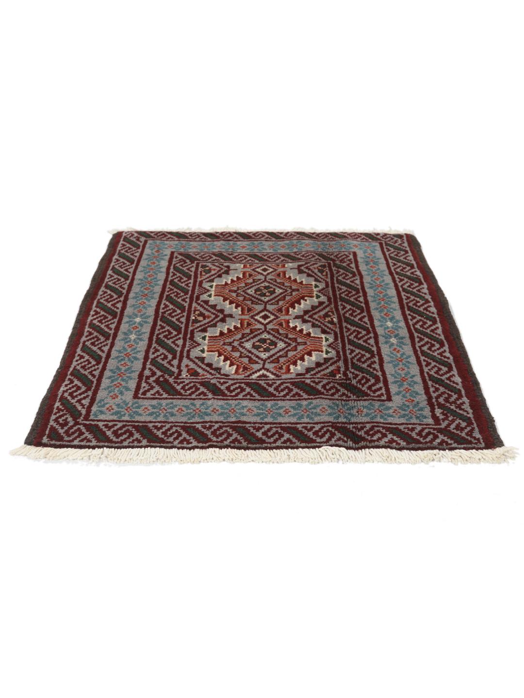 Hand-knotted Middle Eastern Baluch rug in red and grey wool