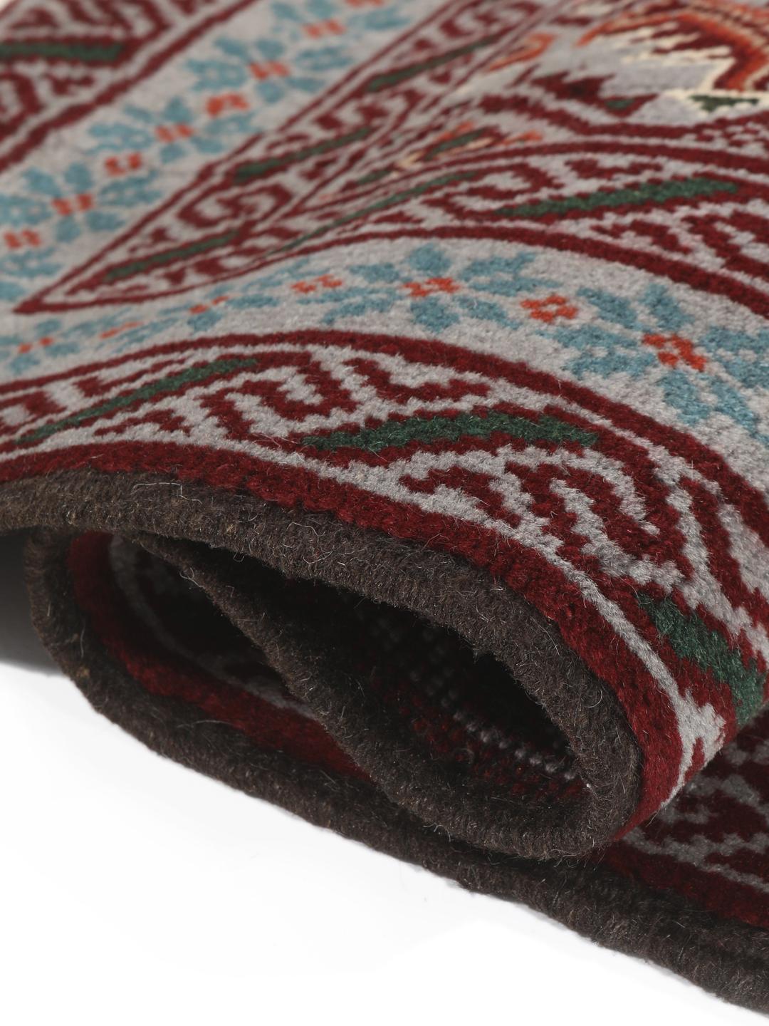 Hand-knotted Middle Eastern Baluch rug in red and grey wool