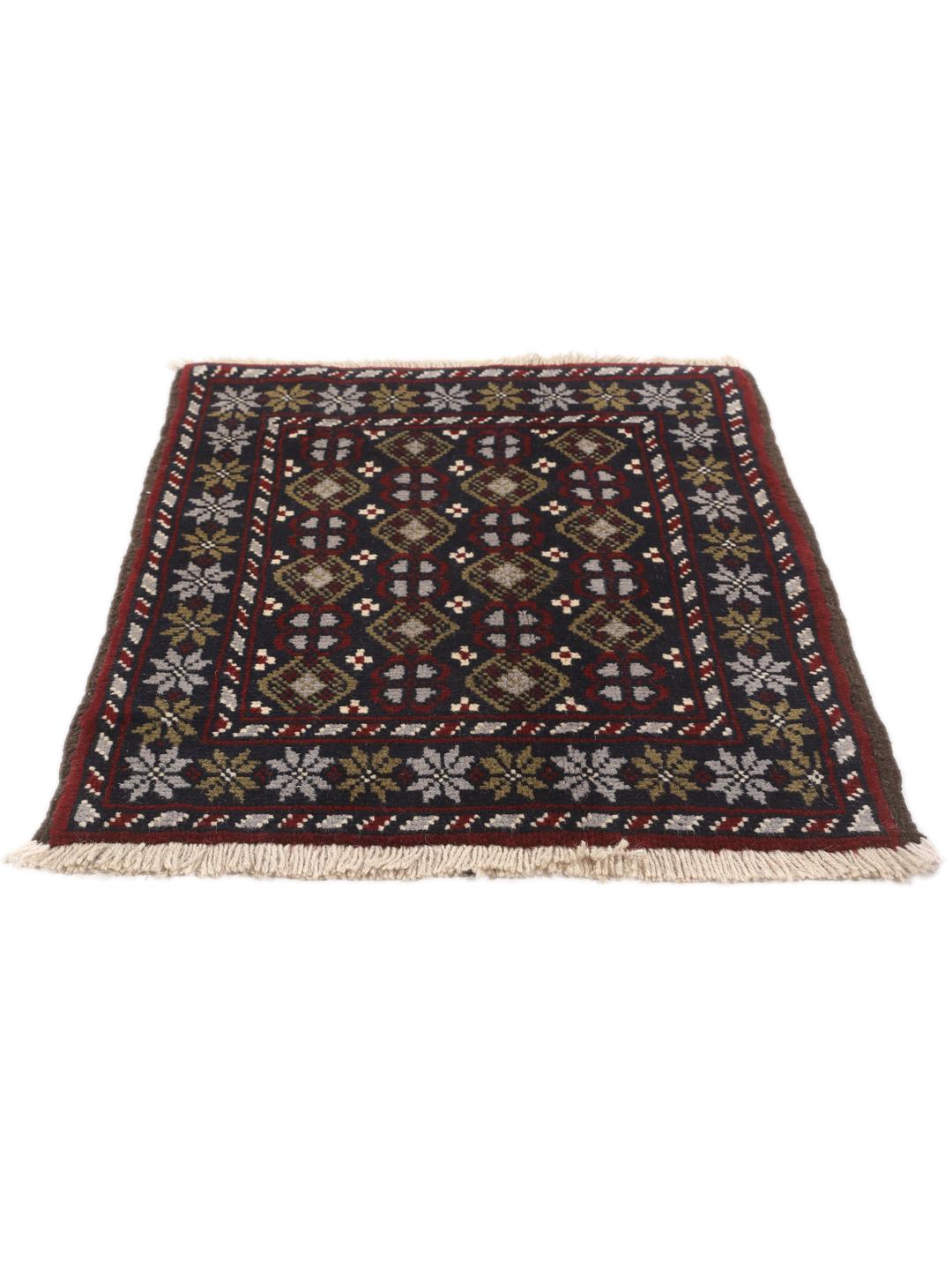 Hand-knotted Beluch rug with tribal motifs in dark-blue and red tones
