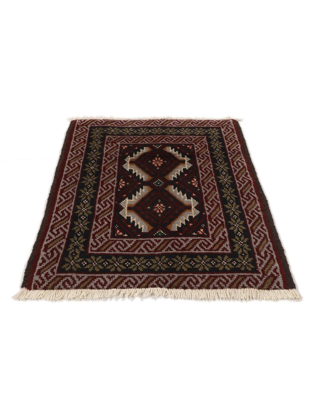 Hand-knotted Middle Eastern Baluch rug in dark-red and dark-blue Wool