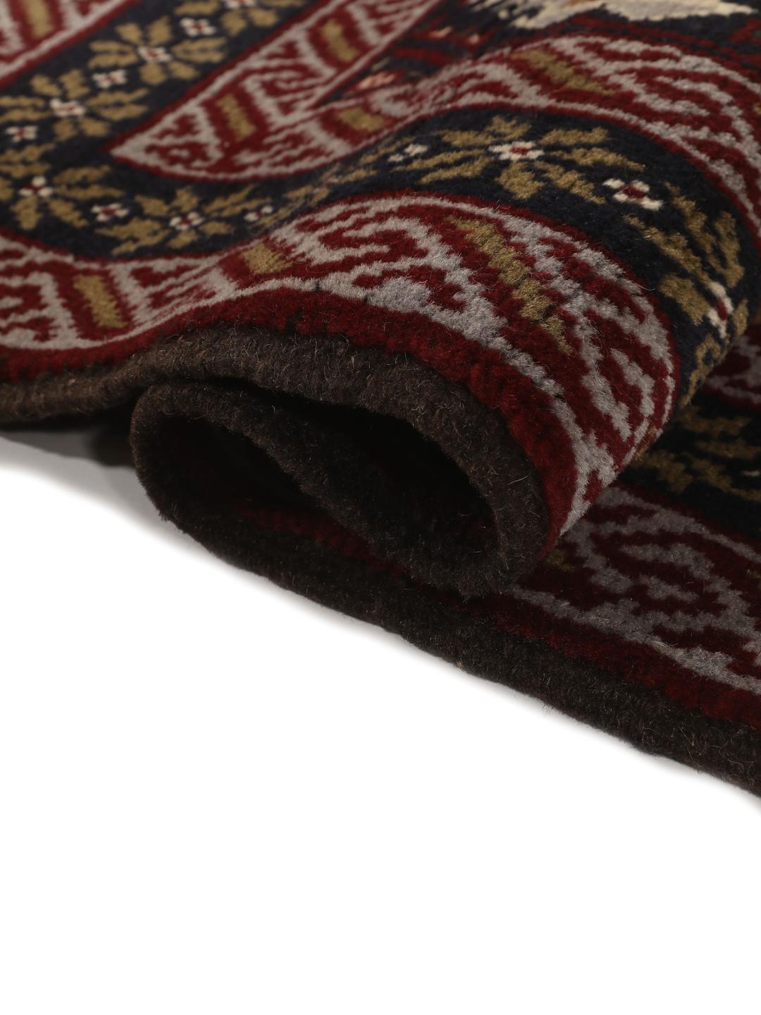 Hand-knotted Middle Eastern Baluch rug in dark-red and dark-blue Wool